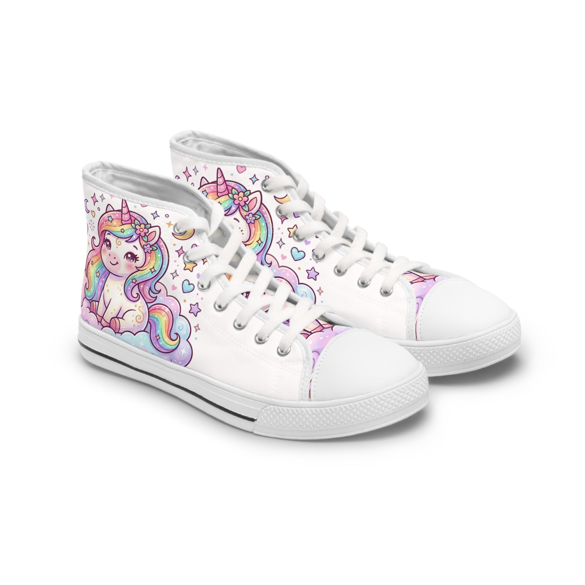 Unicorn Rainbow High-Top Sneakers — Women's Cute Pastel Cartoon Shoes