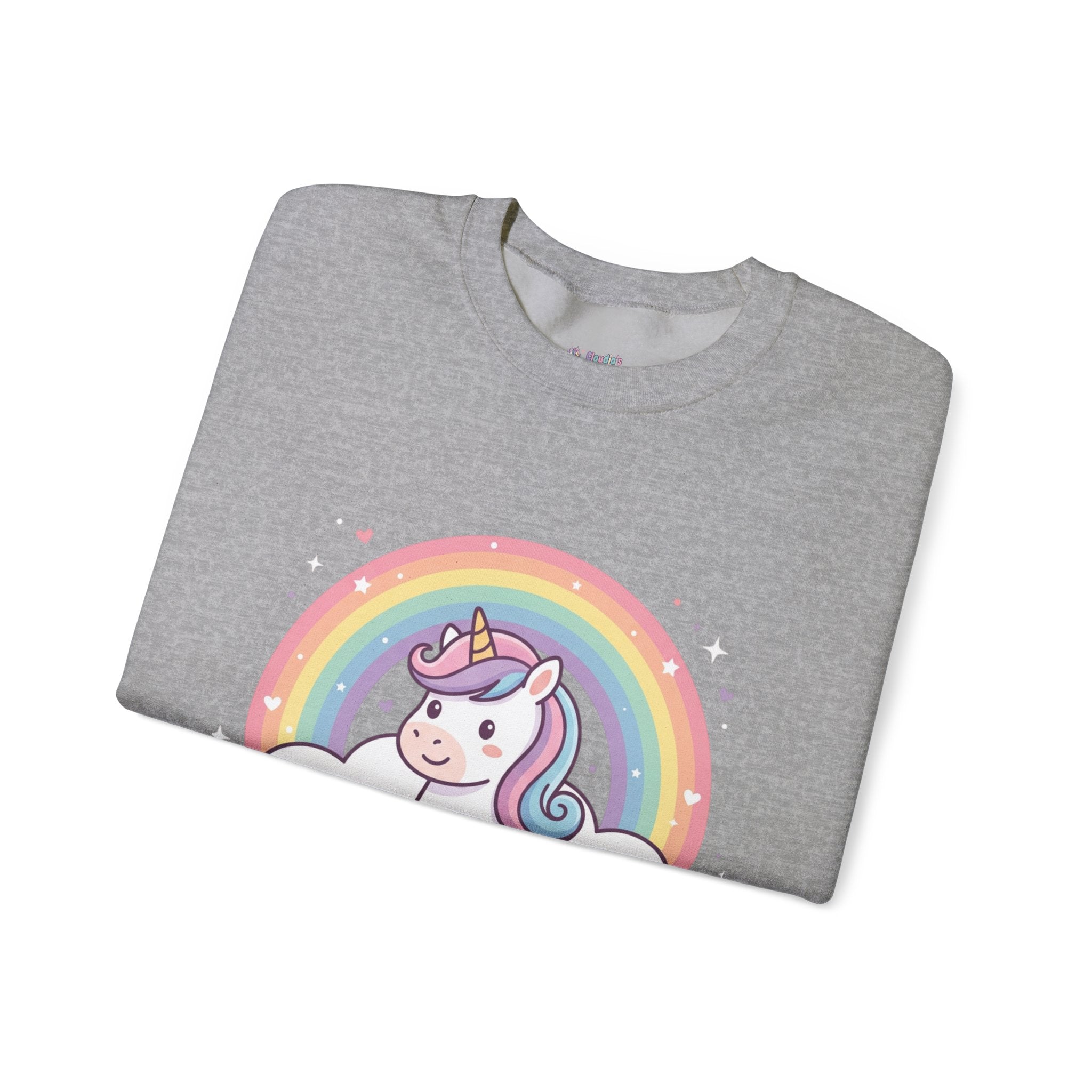 Unicorn Rainbow Crewneck Sweatshirt — Cute Pastel Cloud Graphic