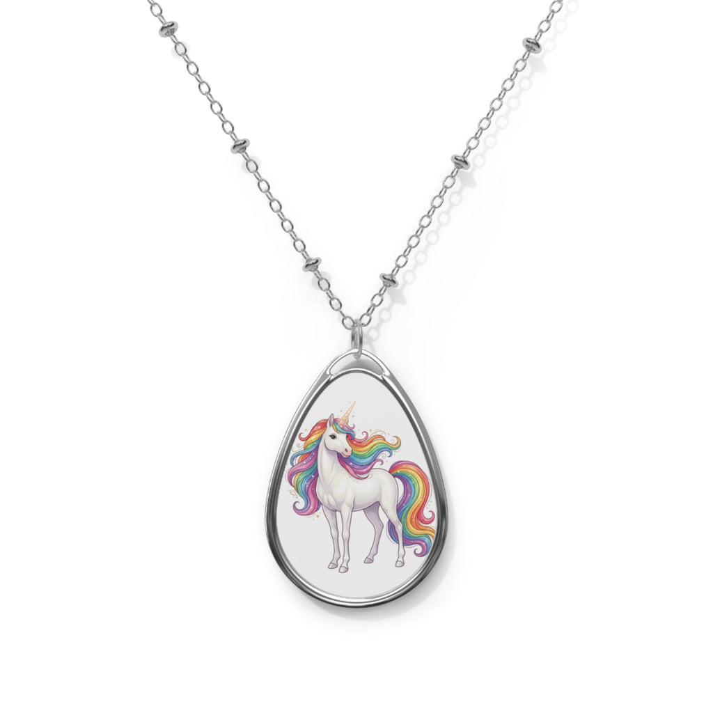 Unicorn Oval Necklace — Rainbow Mane Pendant Jewelry for Kids & Teens