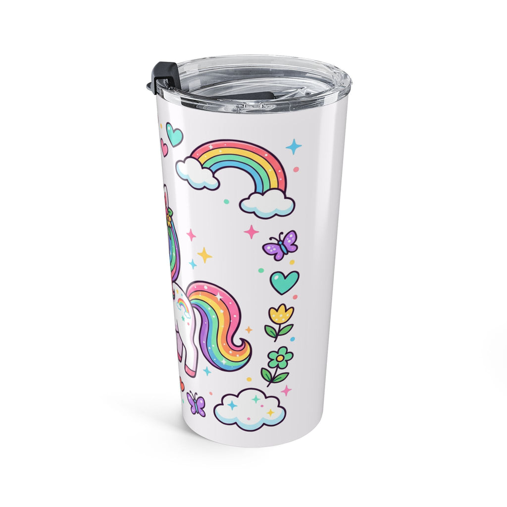 20oz Rainbow Unicorn Tumbler — Cute Kids Travel Cup with Hearts & Flowers