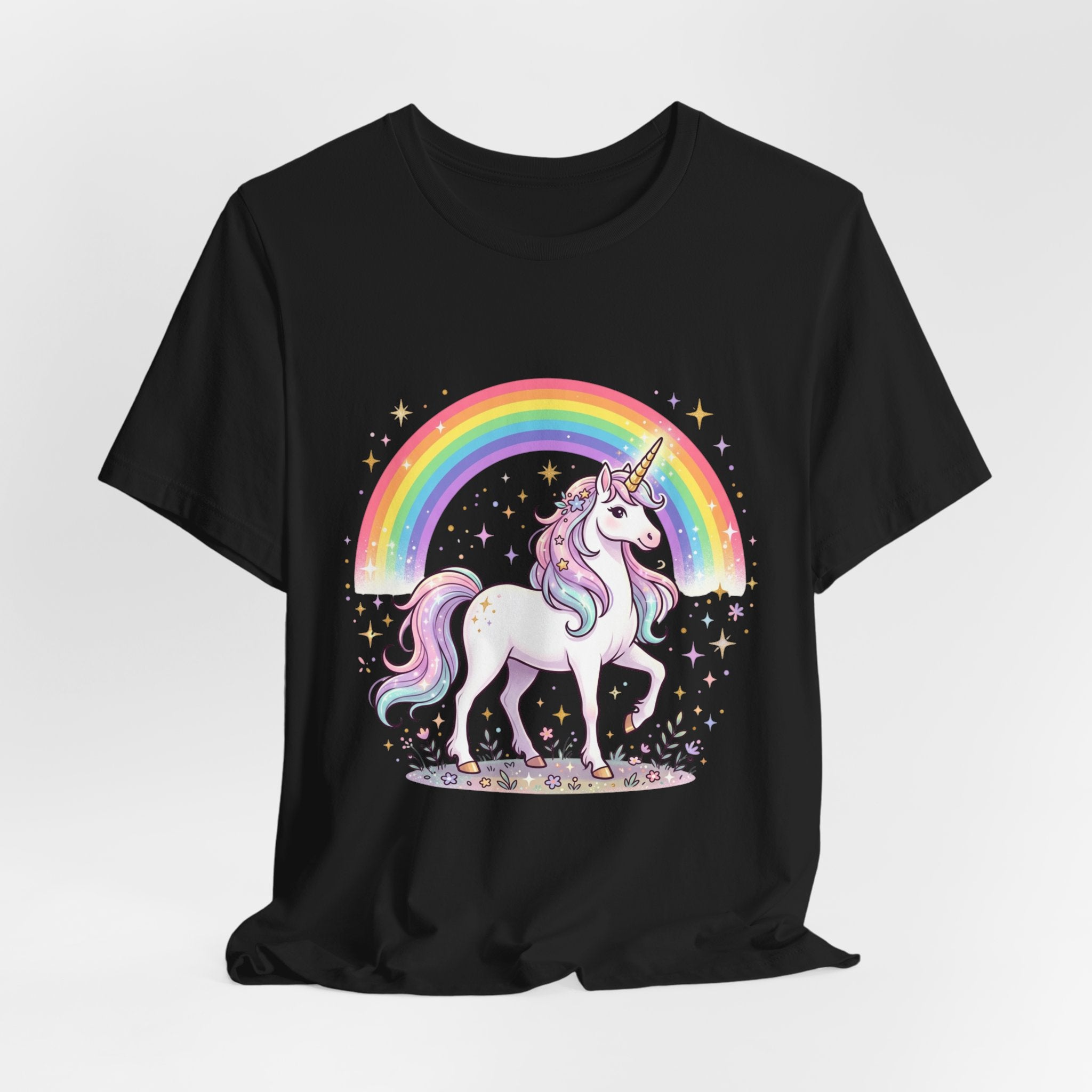 Unicorn Rainbow Tee — Cute Pastel Unicorn on Cloud Graphic T-Shirt