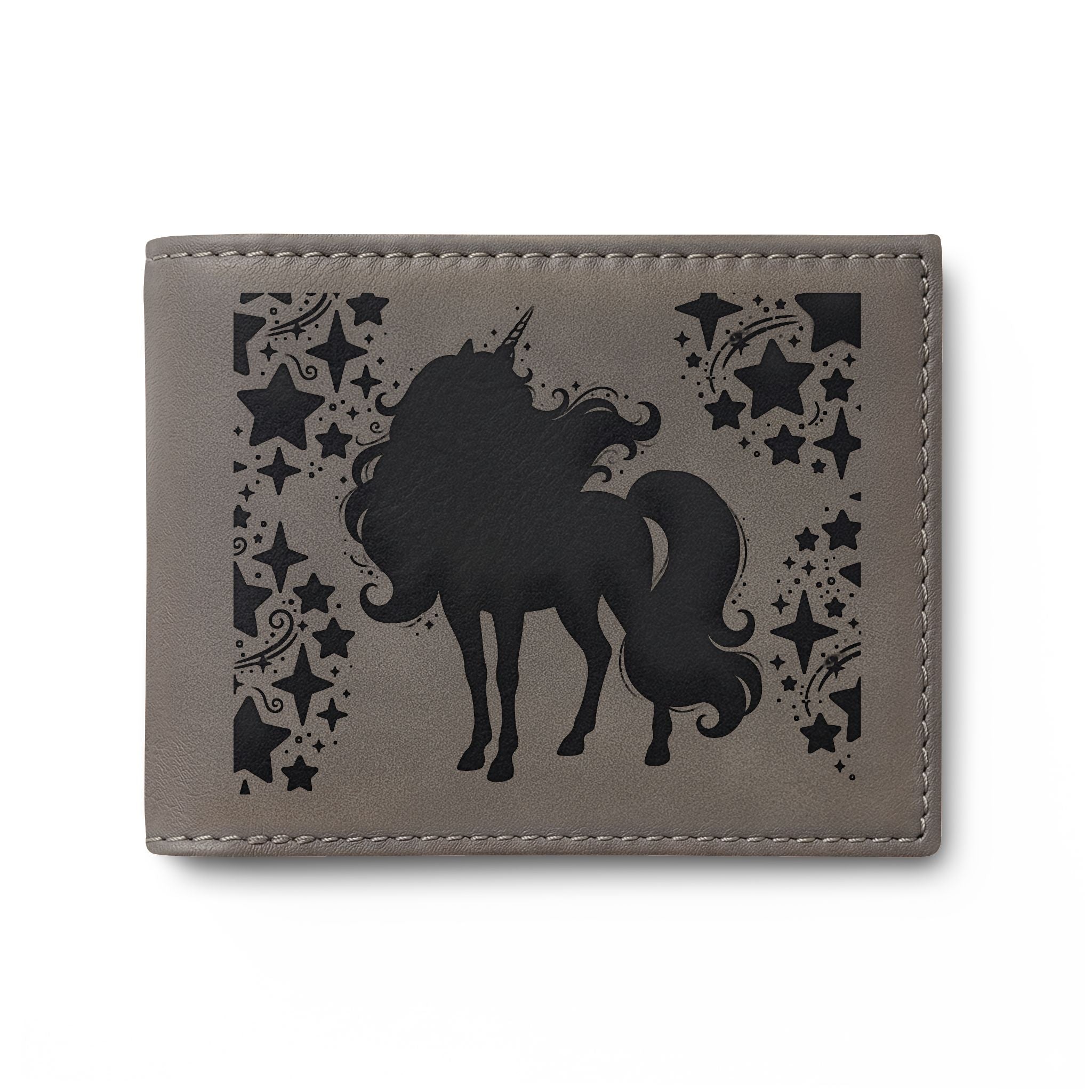 Unicorn Silhouette Bi-Fold Wallet — Leather Card Wallet with Magical Pony Design
