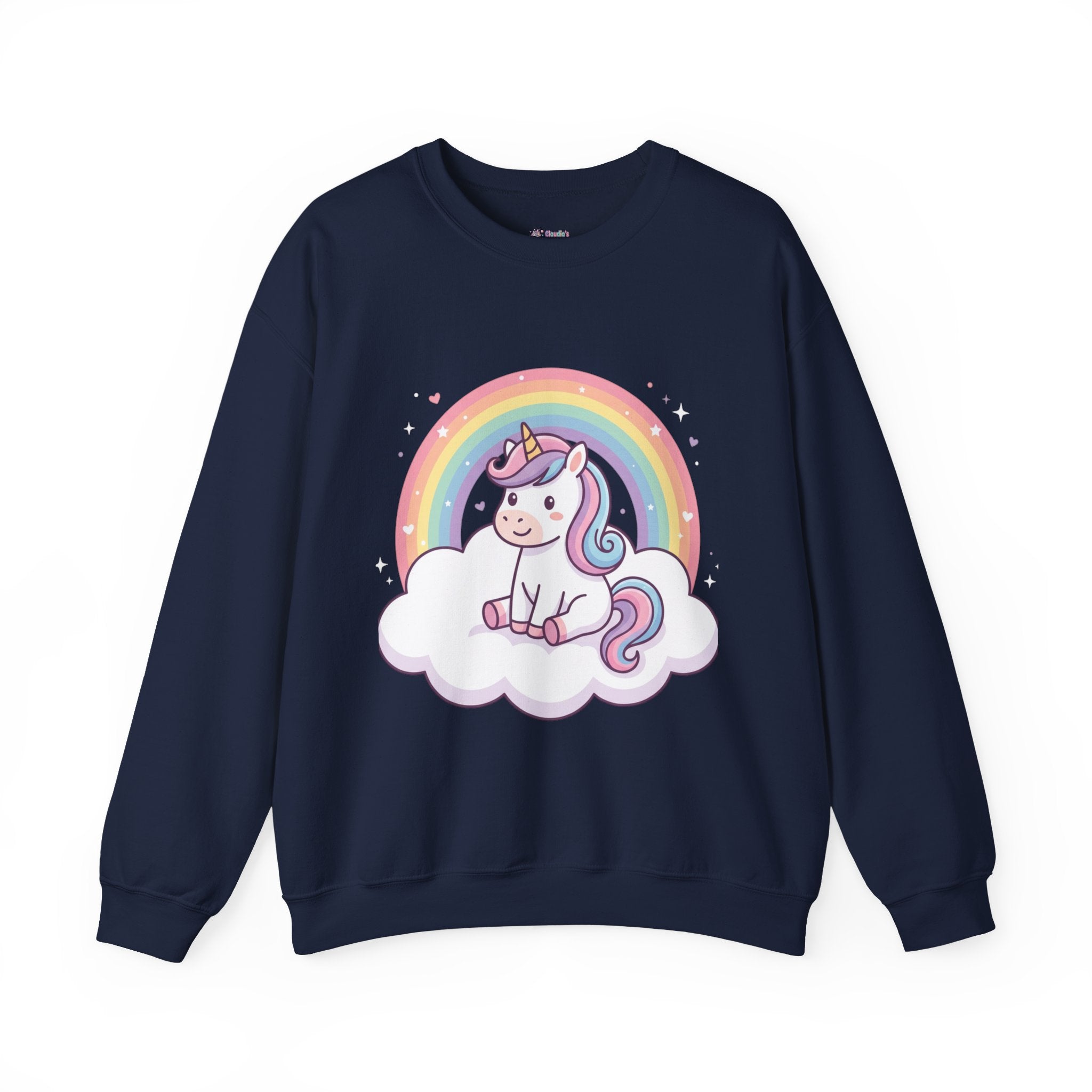 Unicorn Rainbow Crewneck Sweatshirt — Cute Pastel Cloud Graphic
