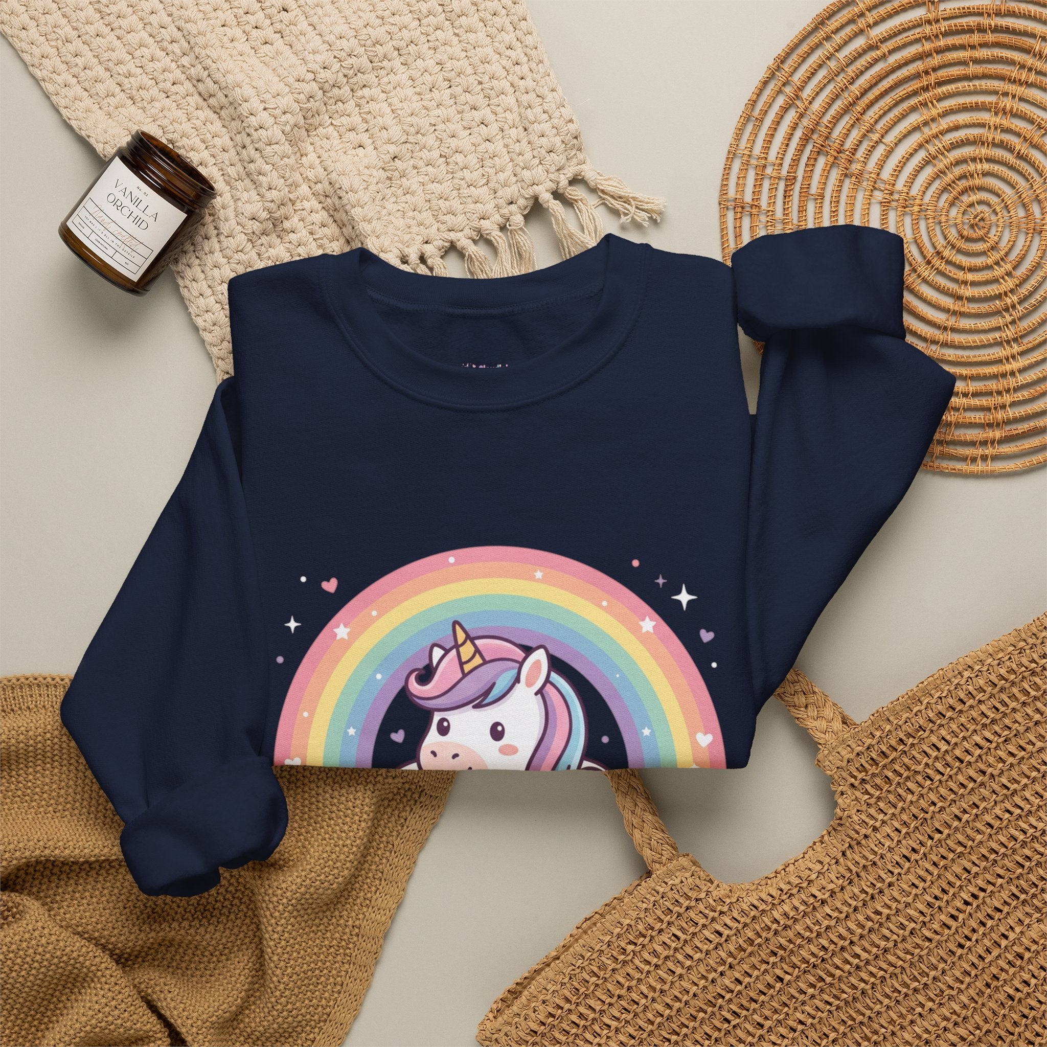 Unicorn Rainbow Crewneck Sweatshirt — Cute Pastel Cloud Graphic