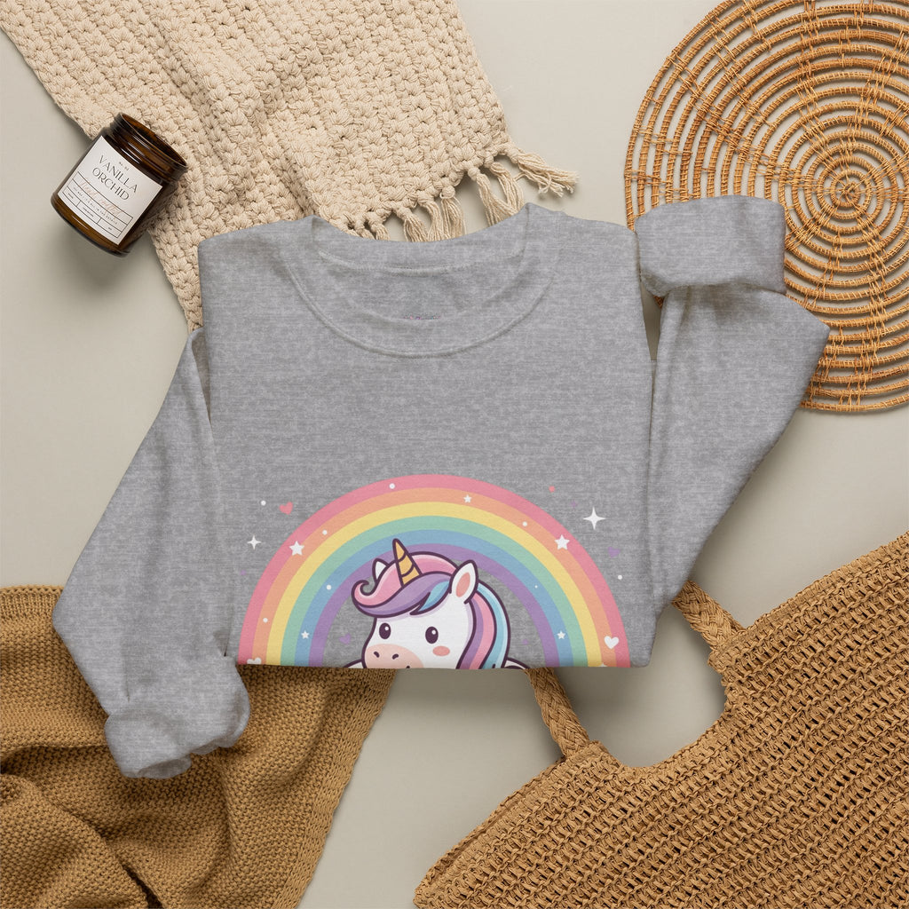 Unicorn Rainbow Crewneck Sweatshirt — Cute Pastel Cloud Graphic