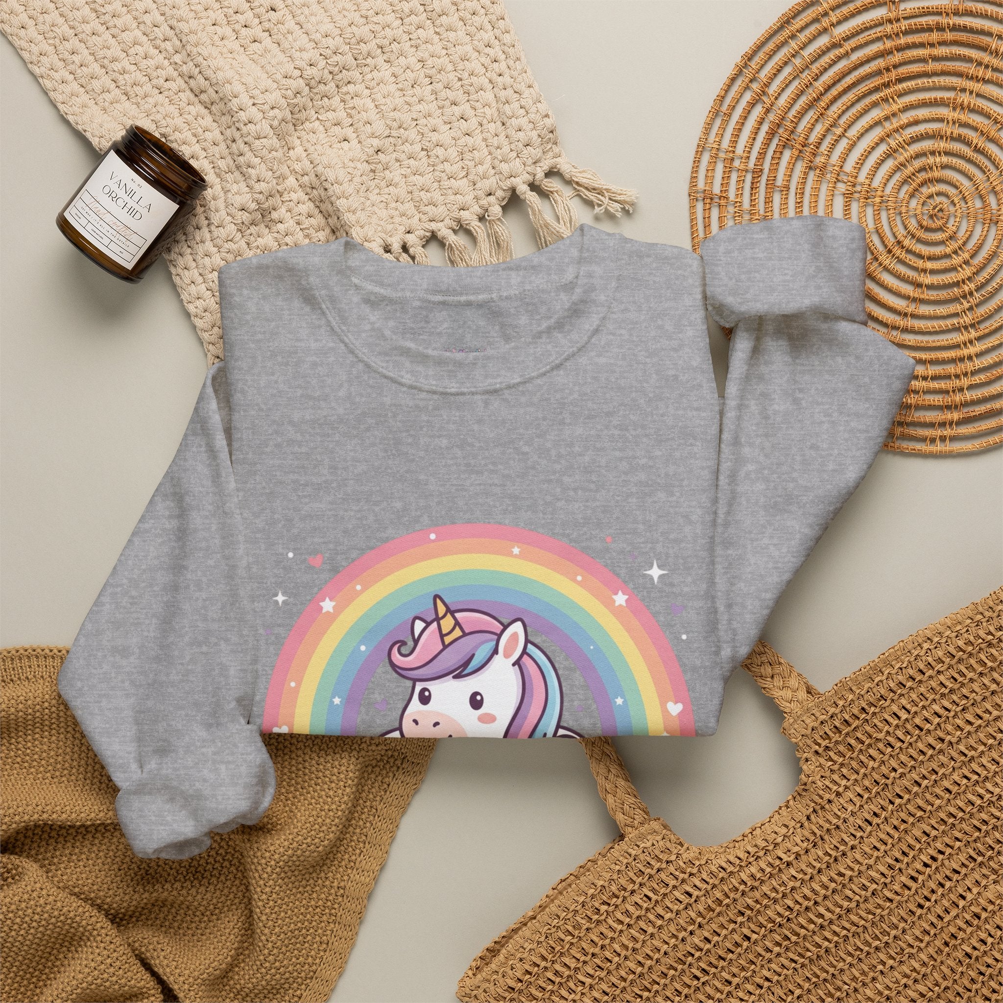 Unicorn Rainbow Crewneck Sweatshirt — Cute Pastel Cloud Graphic