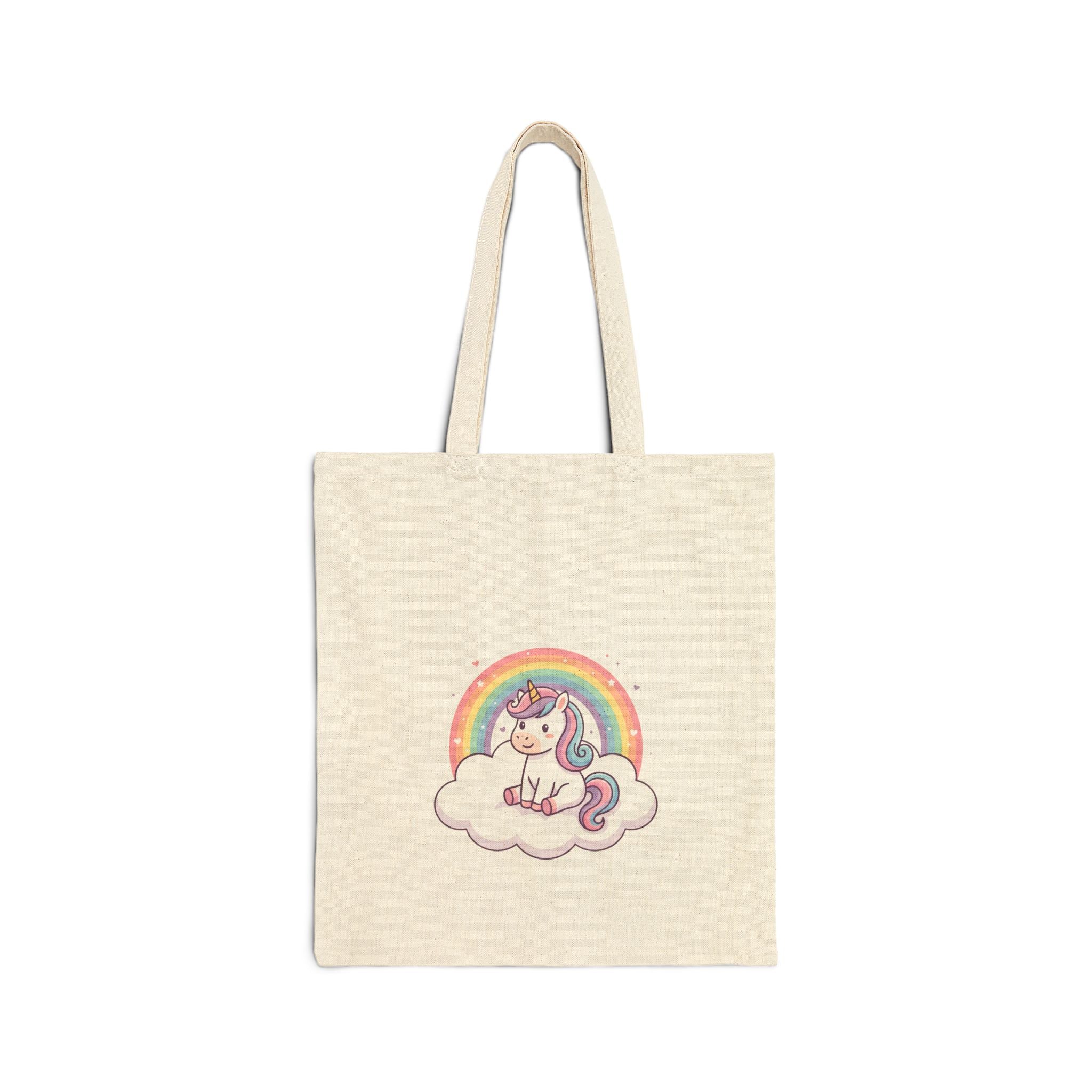 Unicorn Rainbow Tote Bag - Cute Cotton Canvas Grocery & Gift Tote