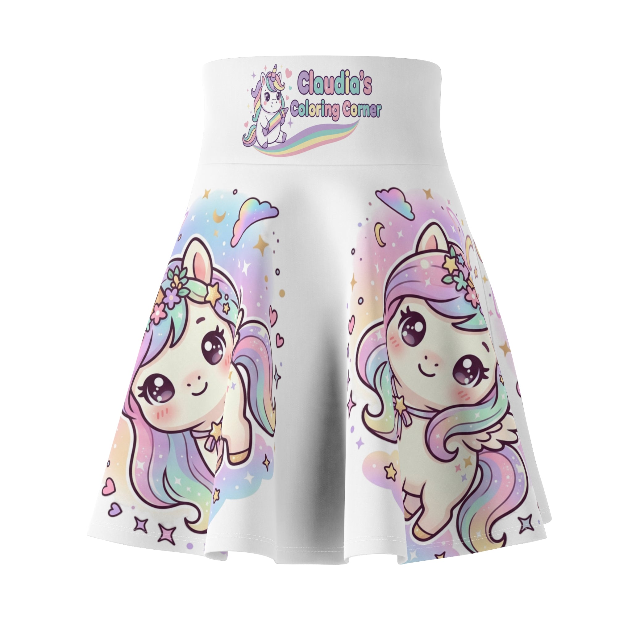 Kawaii Pastel Unicorn Skater Skirt — Cute Rainbow Magical Girl AOP