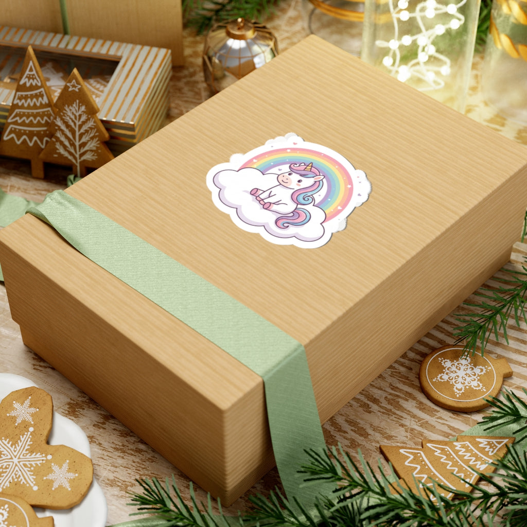 Unicorn Rainbow Kiss-Cut Sticker — Cute Pastel Laptop Decal
