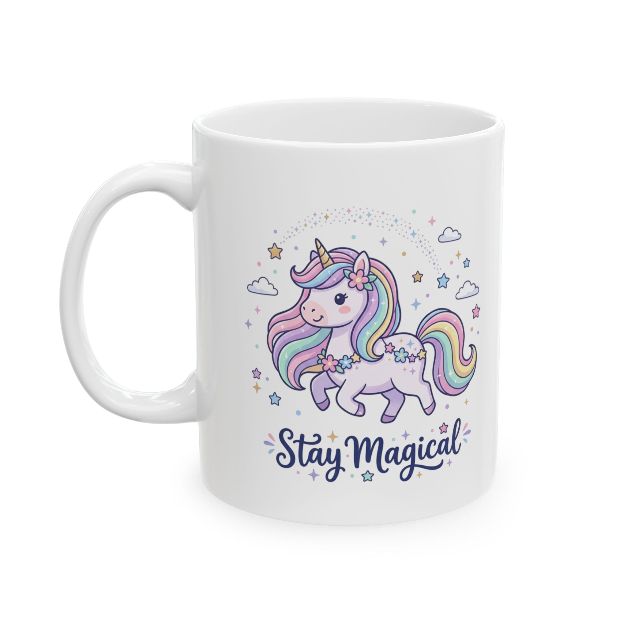 Unicorn Ceramic Mug — "Stay Magical" Rainbow Coffee Cup (11oz & 15oz)