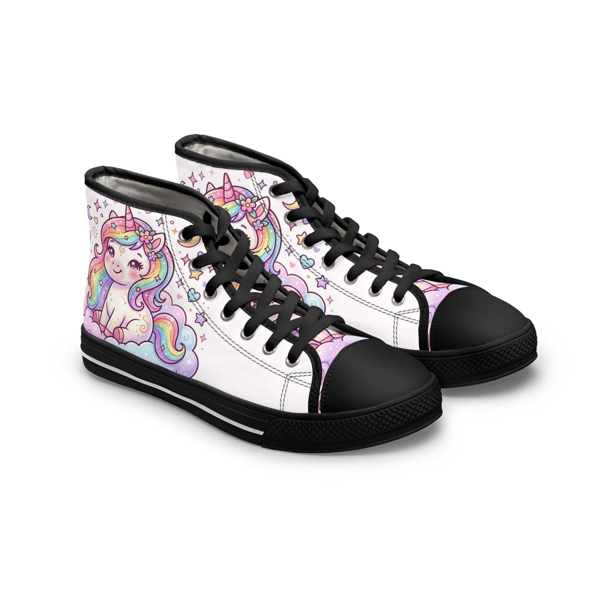 Unicorn Rainbow High-Top Sneakers — Women's Cute Pastel Cartoon Shoes