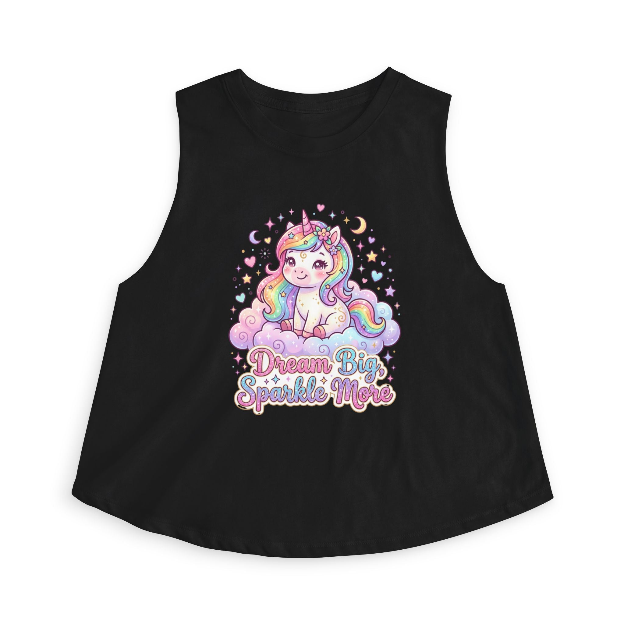 Unicorn Crop Top – "Dream Big Sparkle More" Cute Pastel Graphic