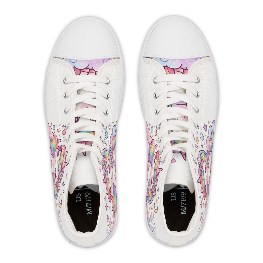 Unicorn Rainbow High-Top Sneakers — Women's Cute Pastel Cartoon Shoes
