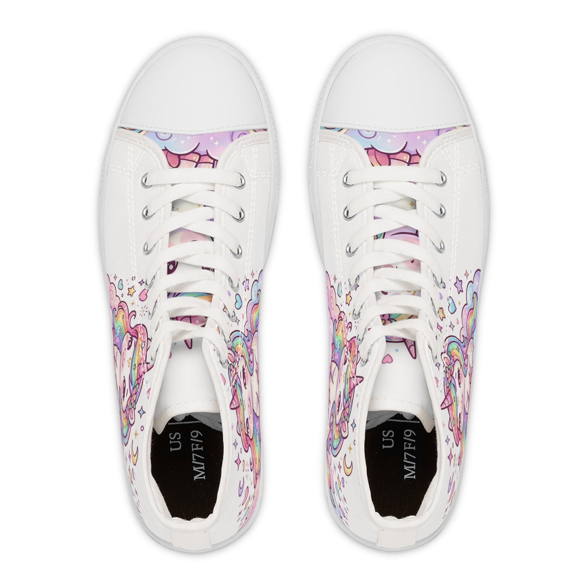Unicorn Rainbow High-Top Sneakers — Women's Cute Pastel Cartoon Shoes