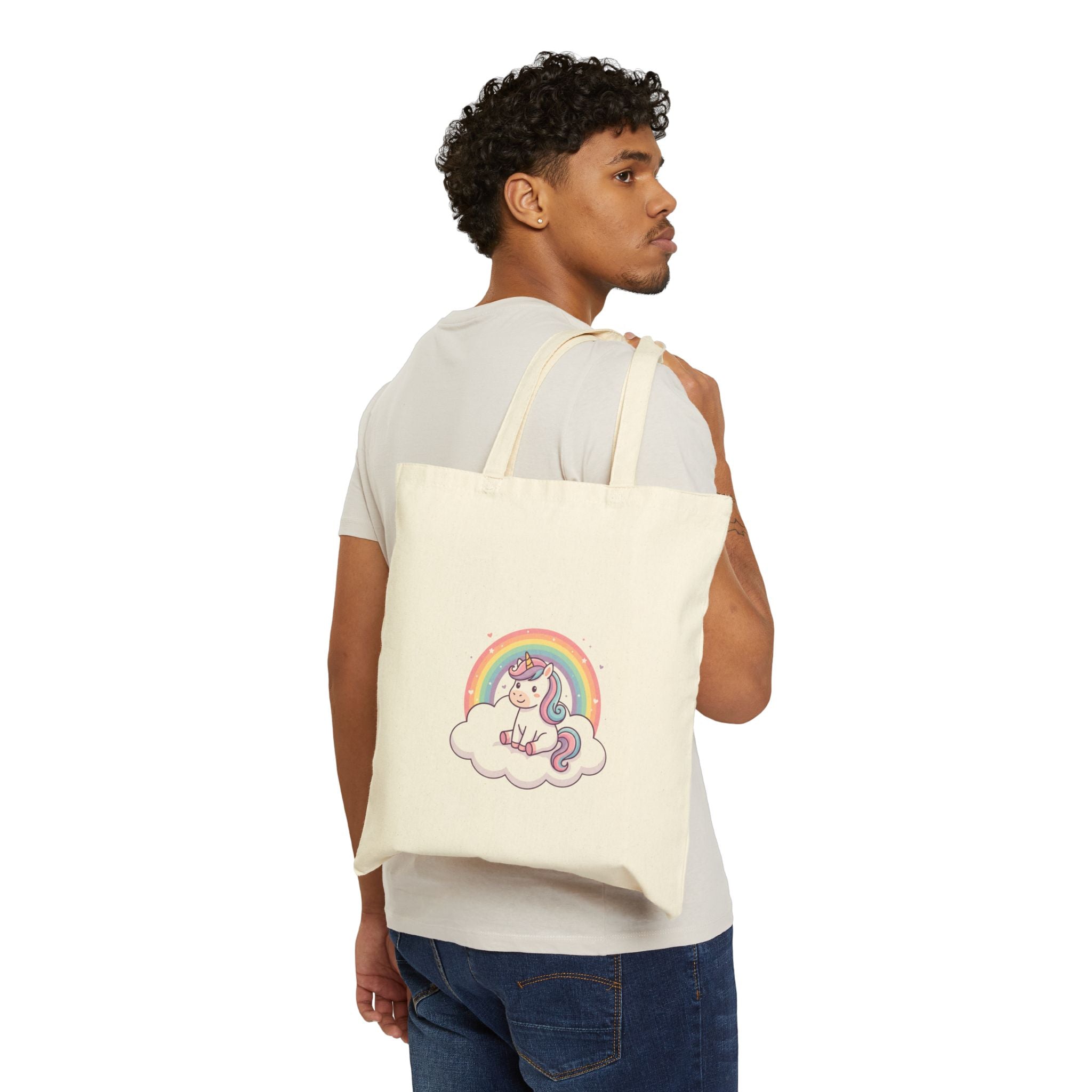 Unicorn Rainbow Tote Bag - Cute Cotton Canvas Grocery & Gift Tote