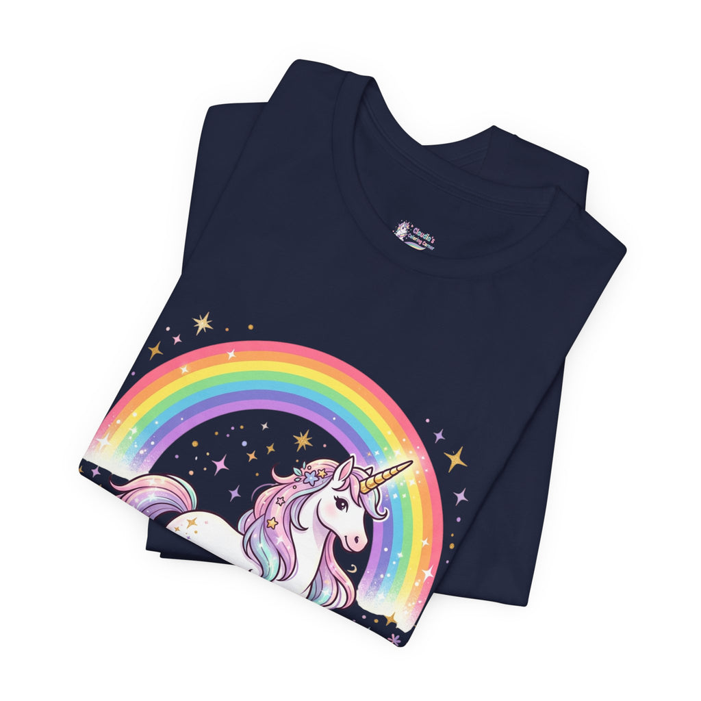 Unicorn Rainbow Tee — Cute Pastel Unicorn on Cloud Graphic T-Shirt