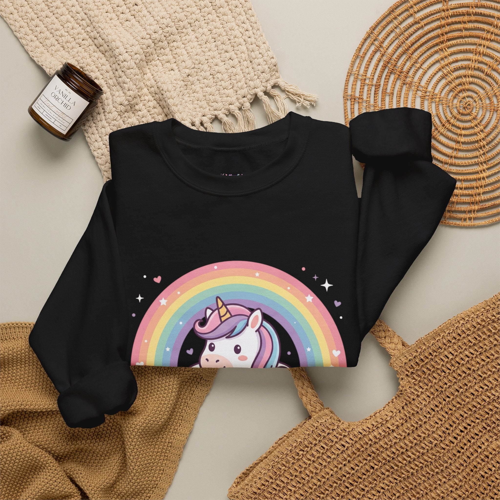 Unicorn Rainbow Crewneck Sweatshirt — Cute Pastel Cloud Graphic