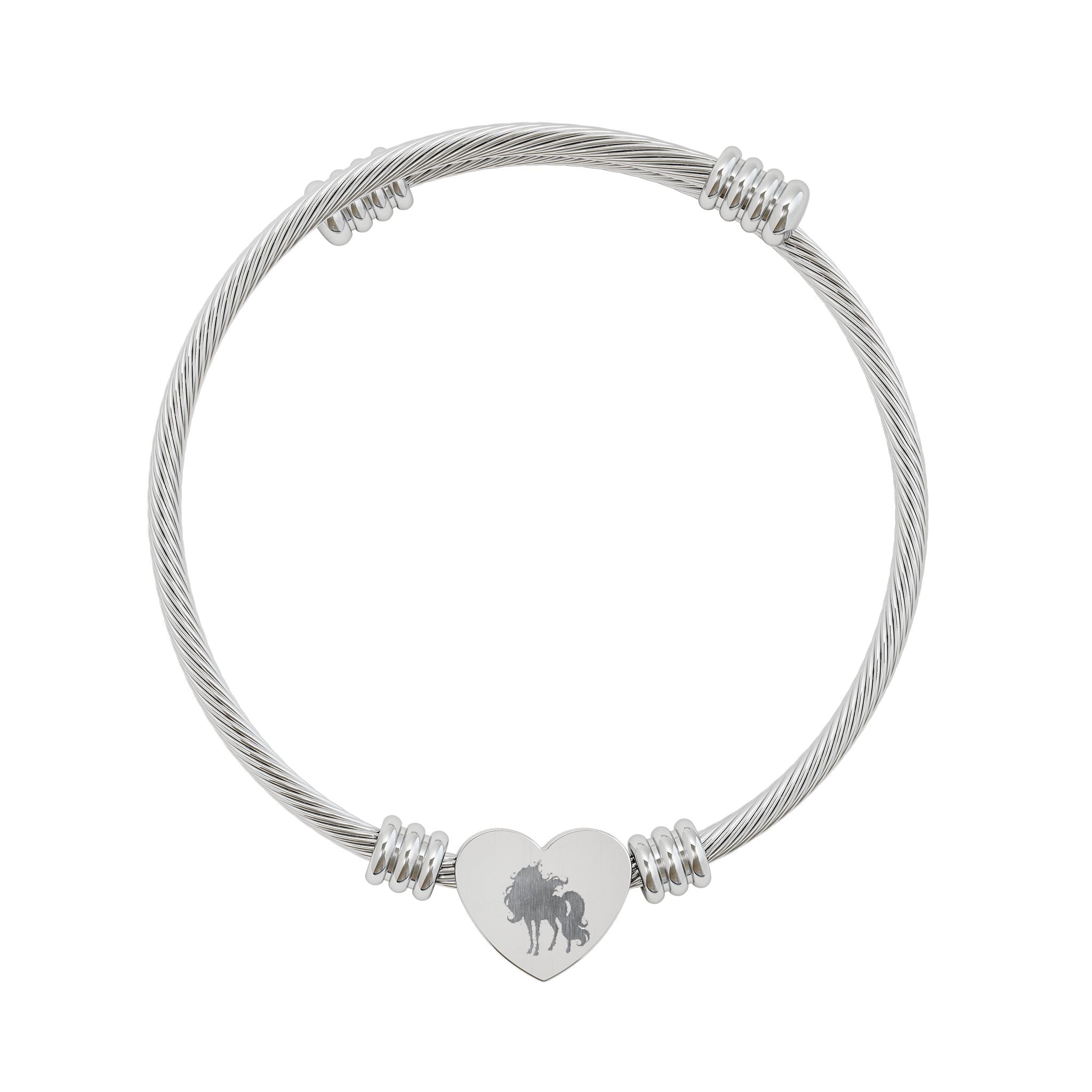 Silver bracelet with a heart-shaped charm on a white background
