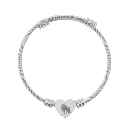 Silver bracelet with a heart-shaped charm on a white background