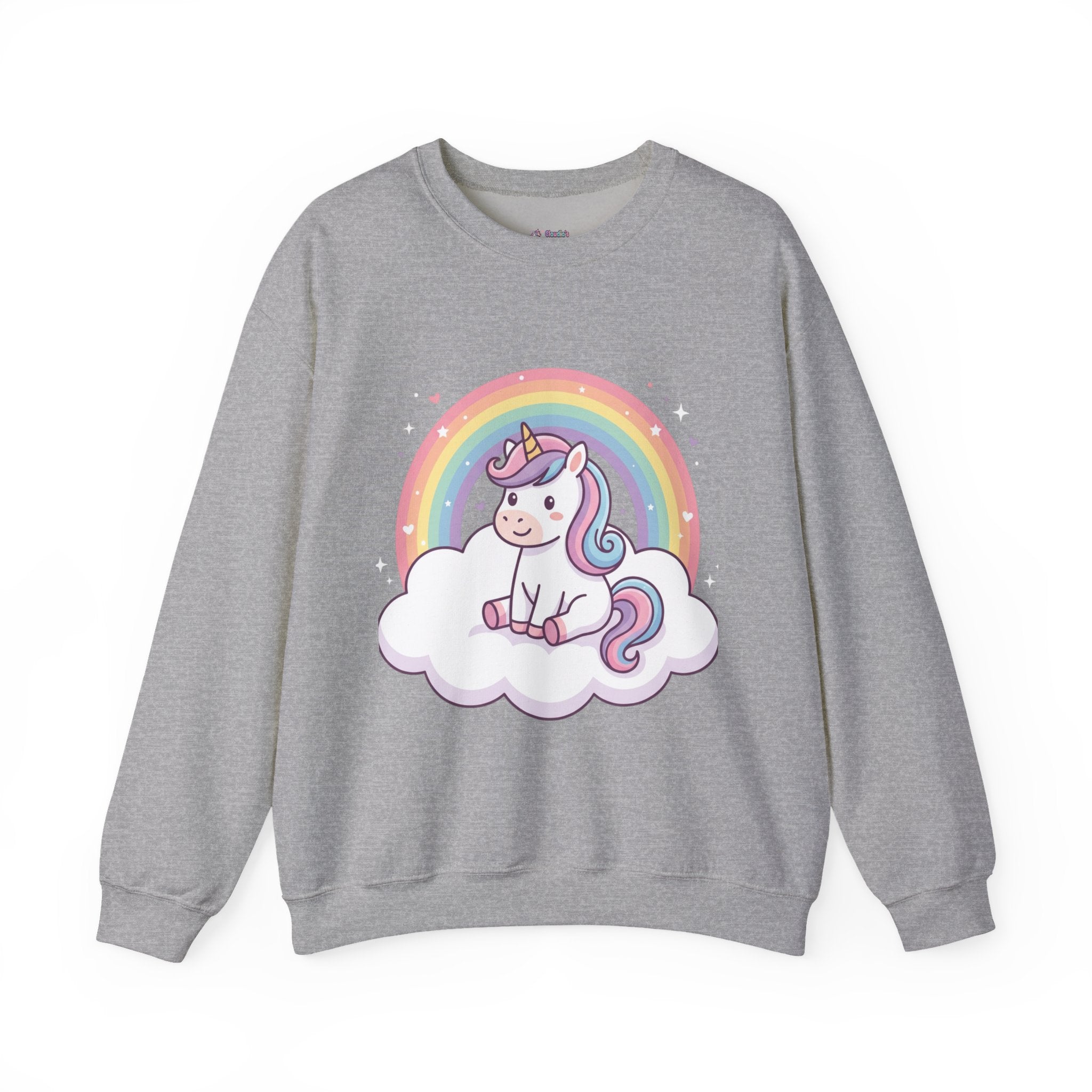 Unicorn Rainbow Crewneck Sweatshirt — Cute Pastel Cloud Graphic