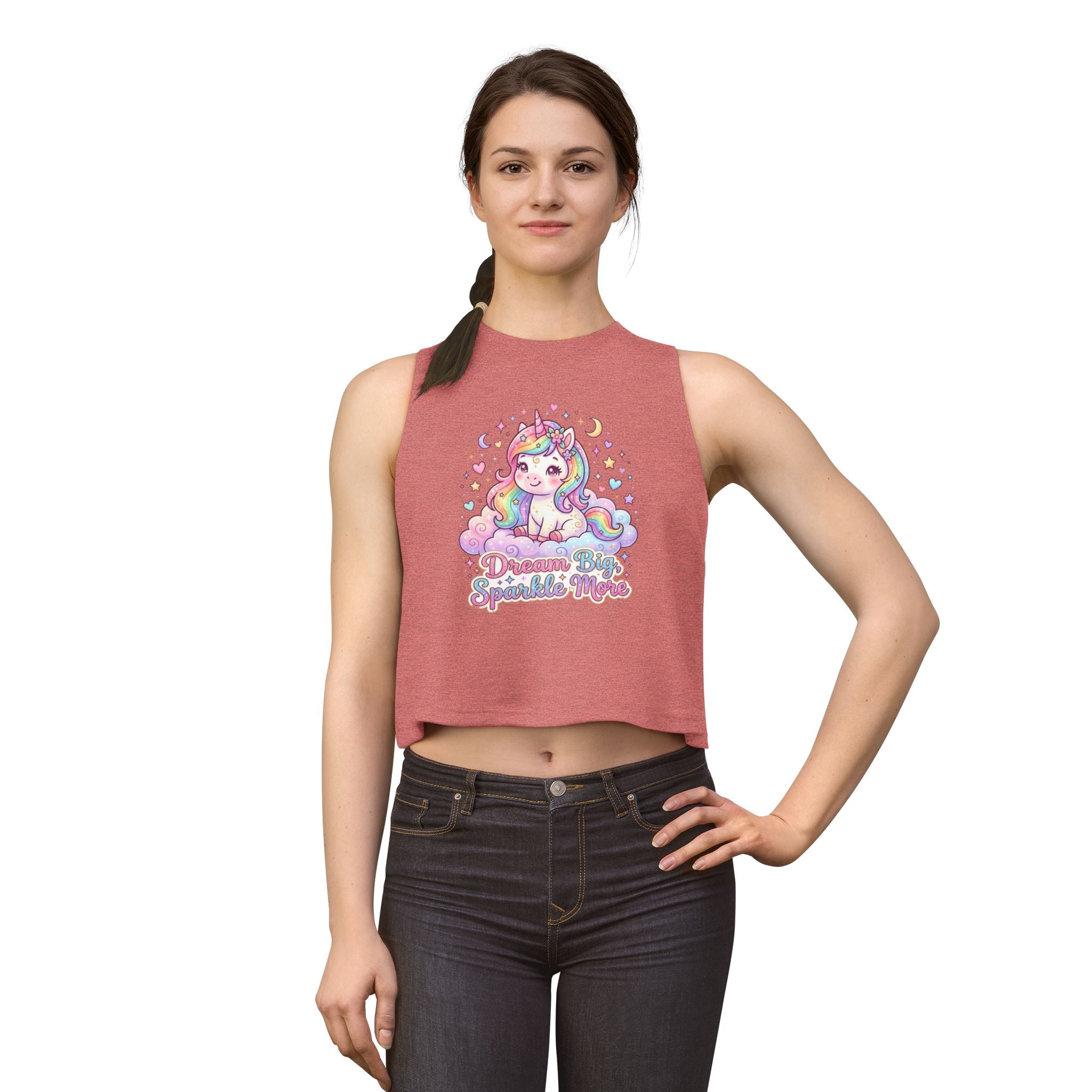 Unicorn Crop Top – "Dream Big Sparkle More" Cute Pastel Graphic