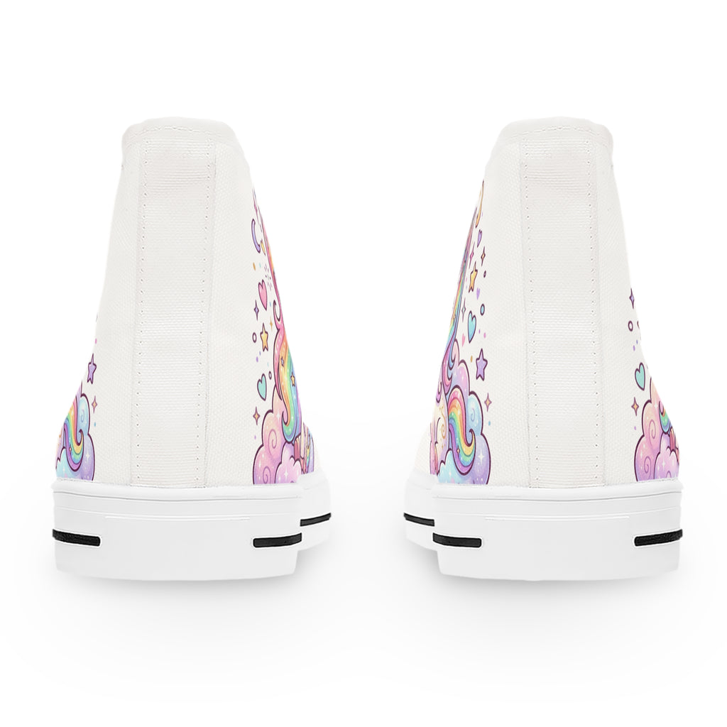 Unicorn Rainbow High-Top Sneakers — Women's Cute Pastel Cartoon Shoes