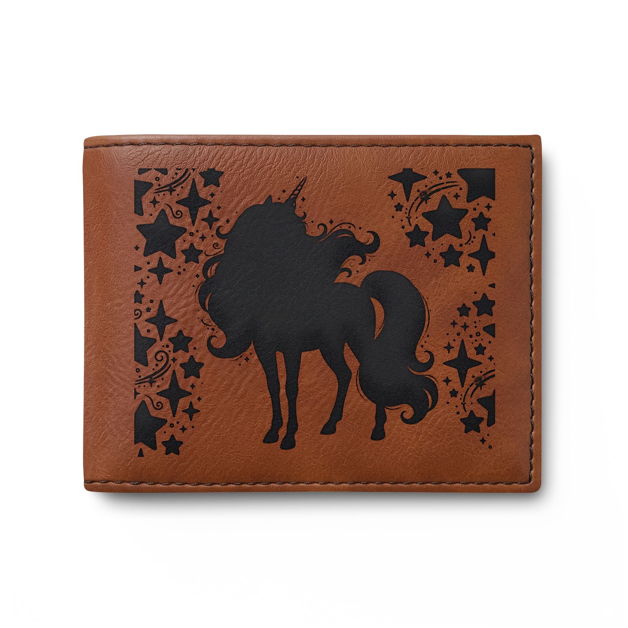Unicorn Silhouette Bi-Fold Wallet — Leather Card Wallet with Magical Pony Design