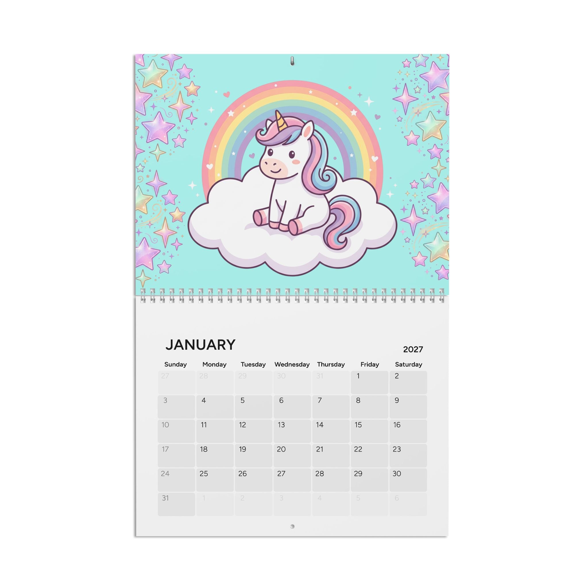 Unicorn Wall Calendar 2027 — Cute Rainbow Monthly Planner