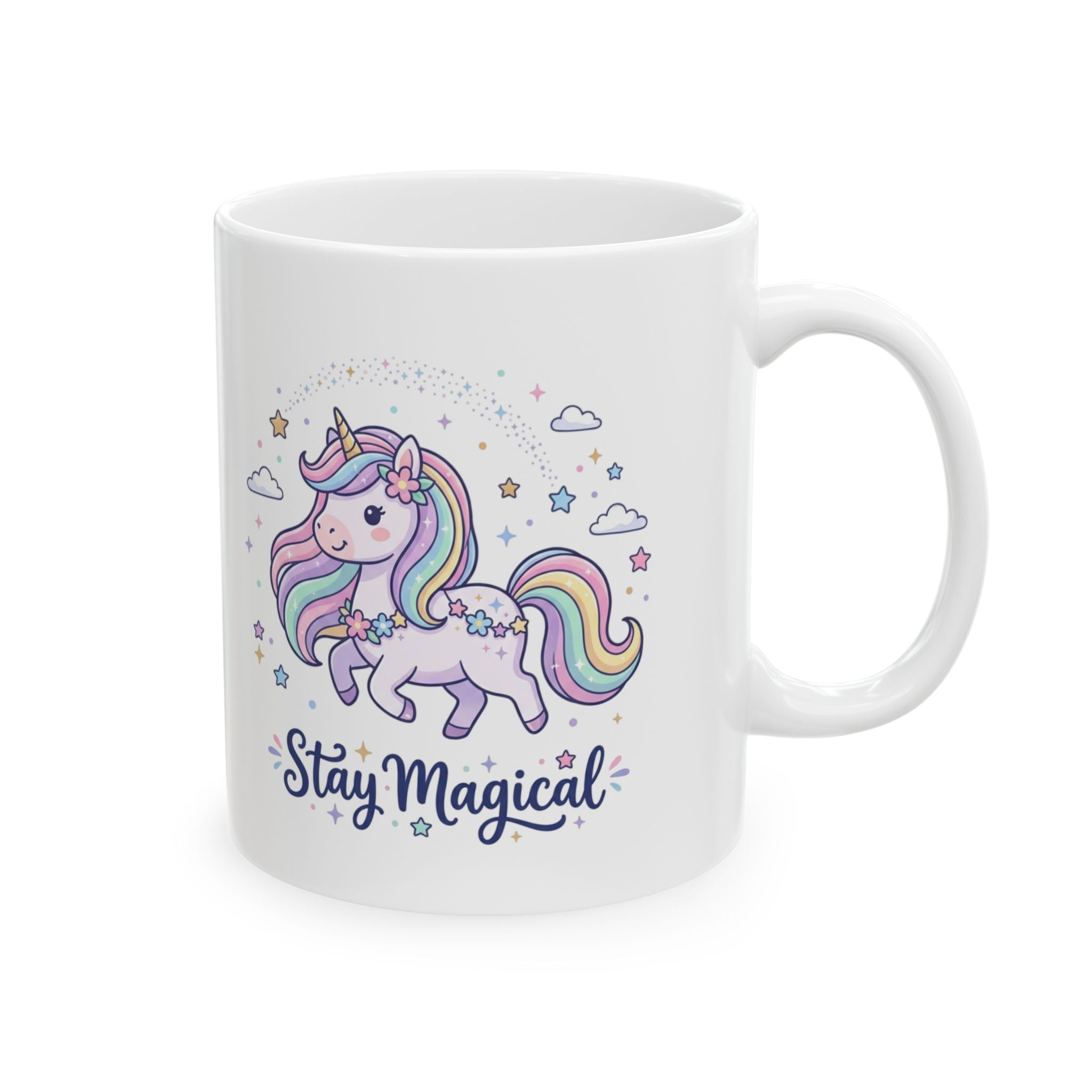 Unicorn Ceramic Mug — "Stay Magical" Rainbow Coffee Cup (11oz & 15oz)