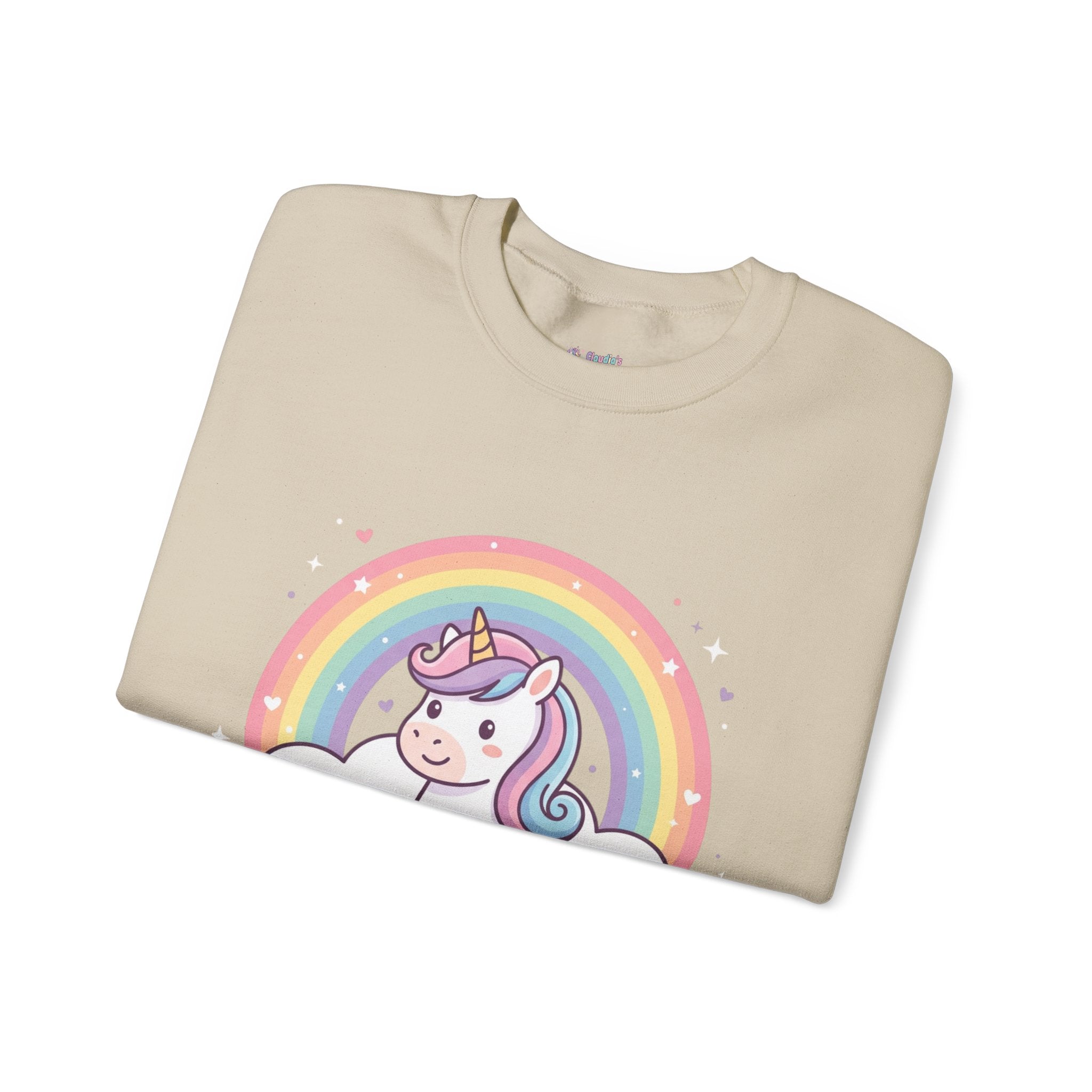 Unicorn Rainbow Crewneck Sweatshirt — Cute Pastel Cloud Graphic
