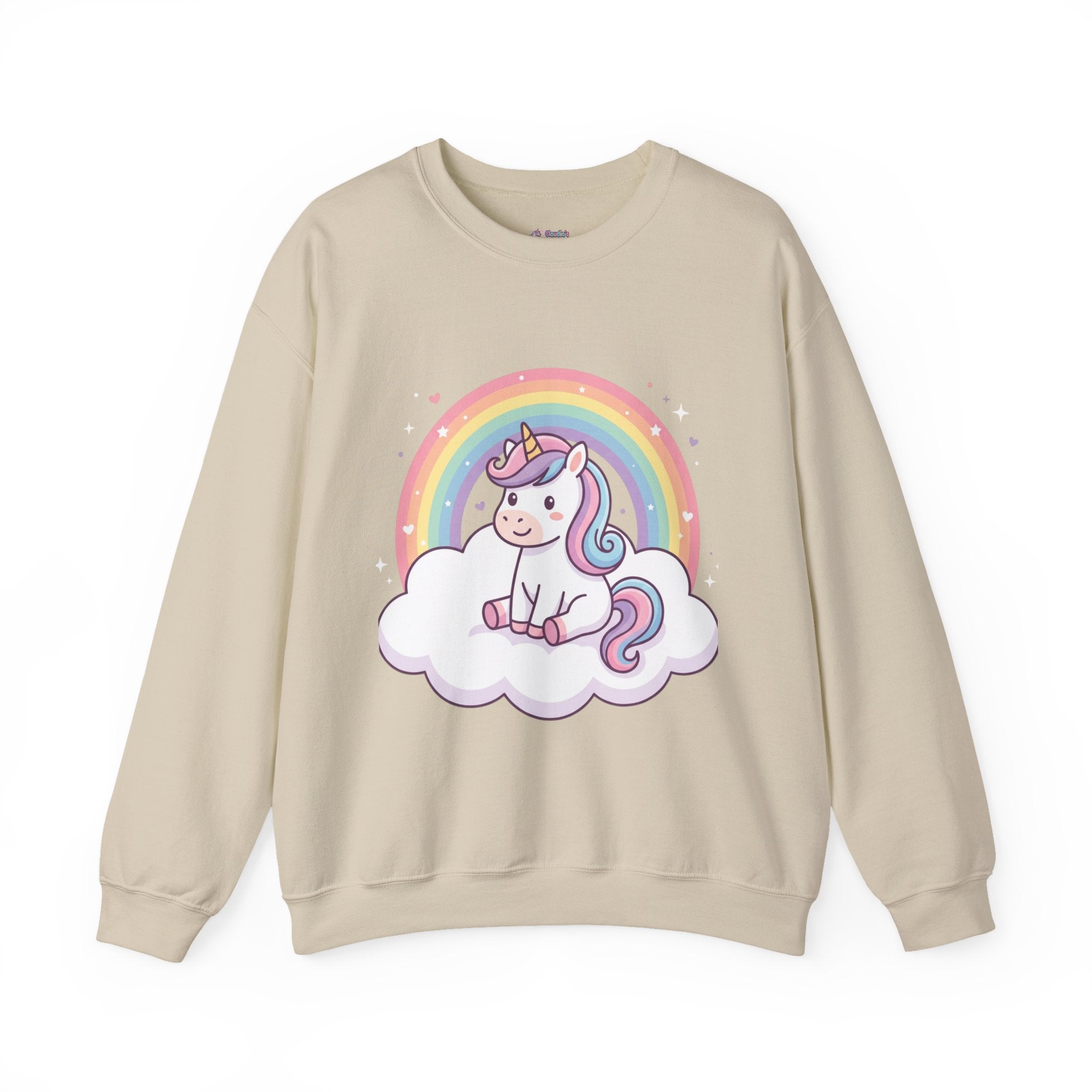 Unicorn Rainbow Crewneck Sweatshirt — Cute Pastel Cloud Graphic