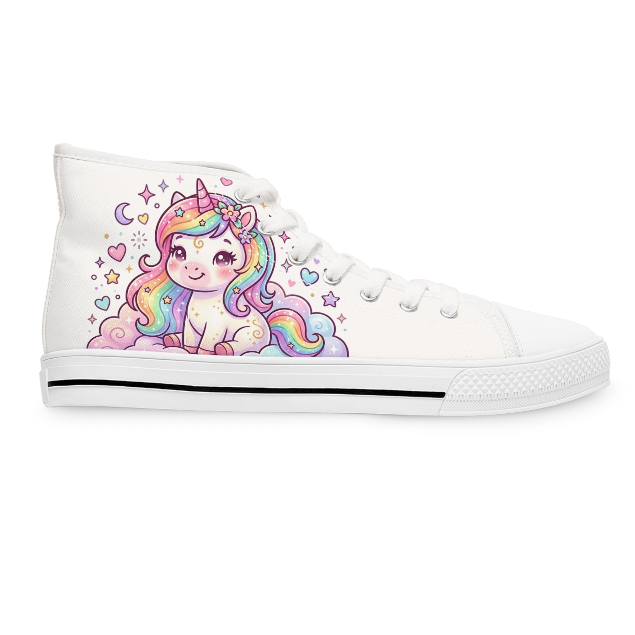 Unicorn Rainbow High-Top Sneakers — Women's Cute Pastel Cartoon Shoes