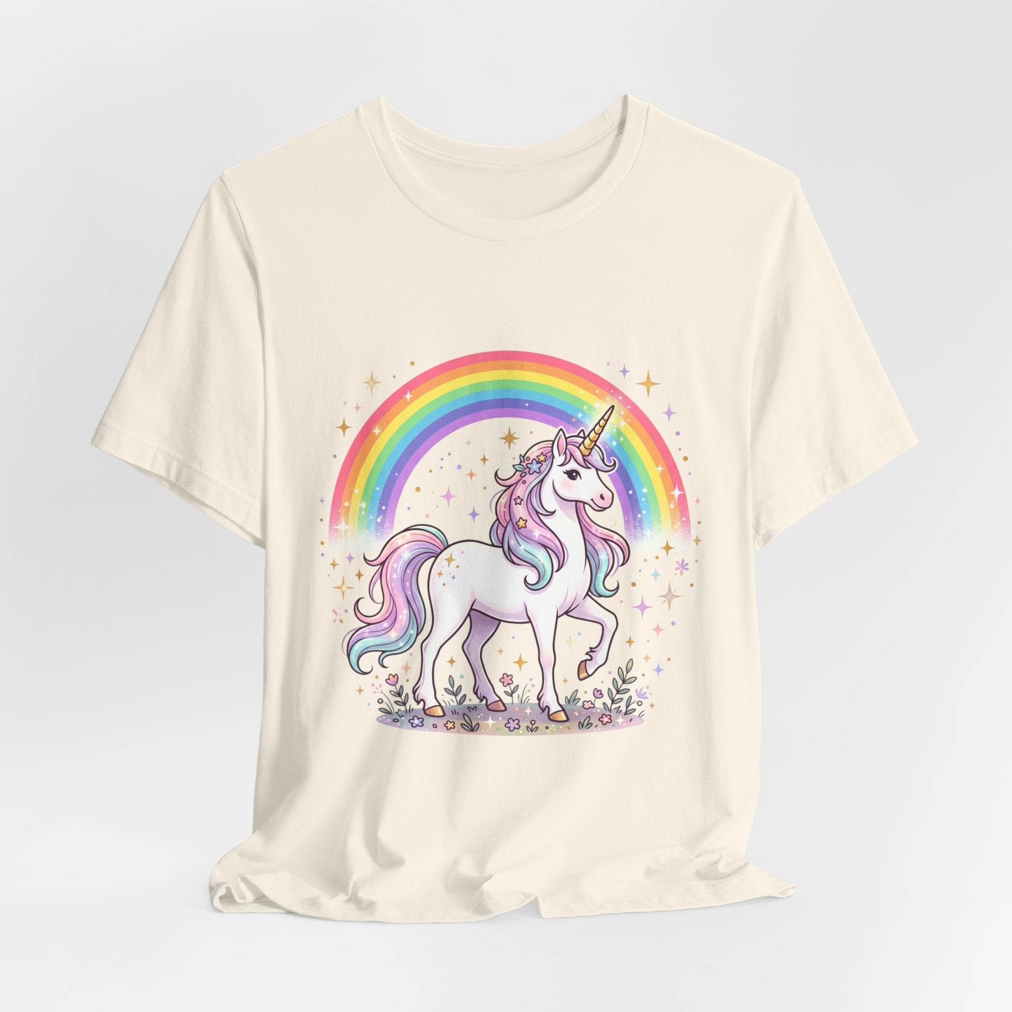 Unicorn Rainbow Tee — Cute Pastel Unicorn on Cloud Graphic T-Shirt