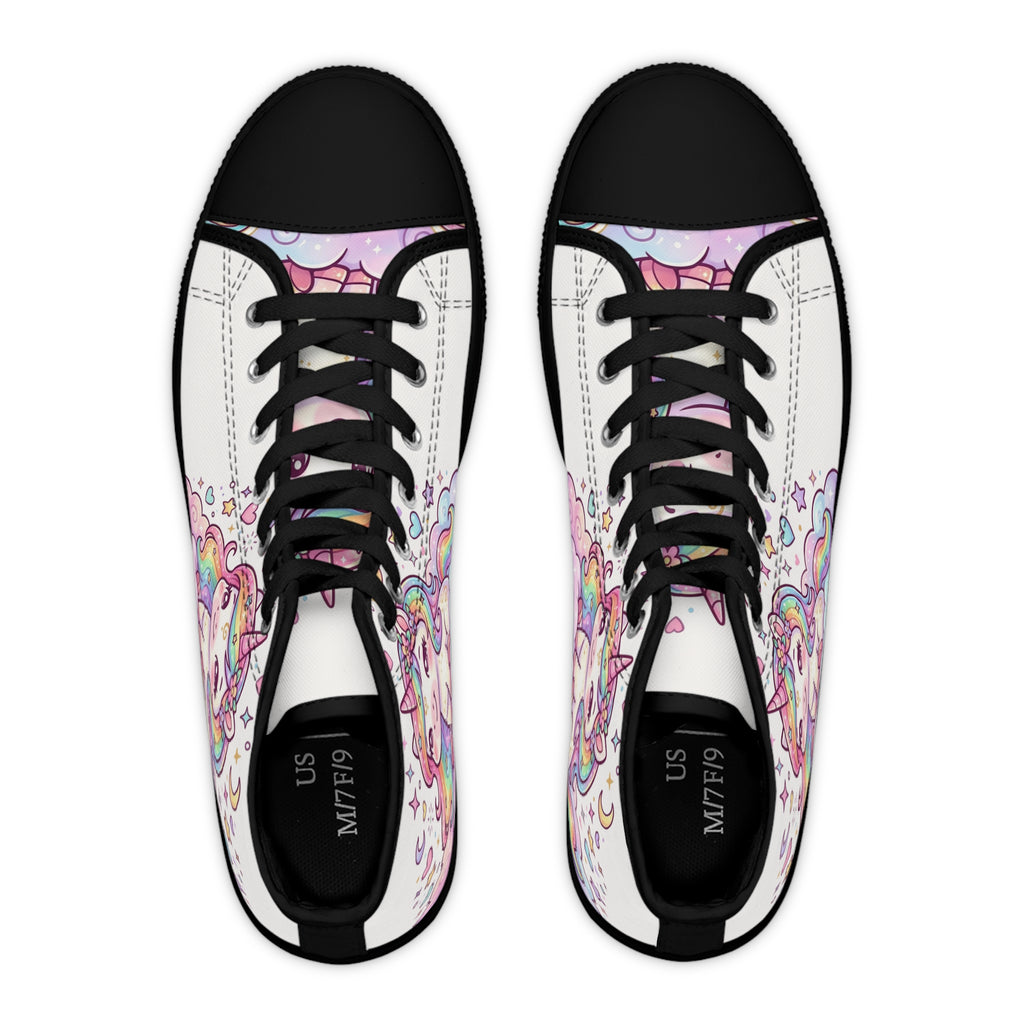 Unicorn Rainbow High-Top Sneakers — Women's Cute Pastel Cartoon Shoes