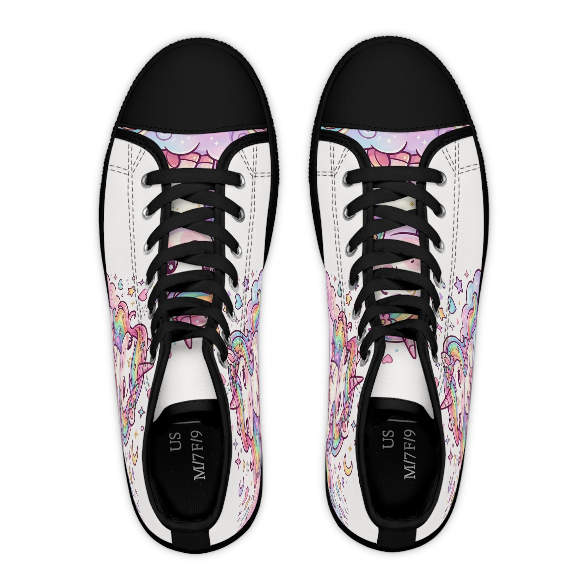 Unicorn Rainbow High-Top Sneakers — Women's Cute Pastel Cartoon Shoes