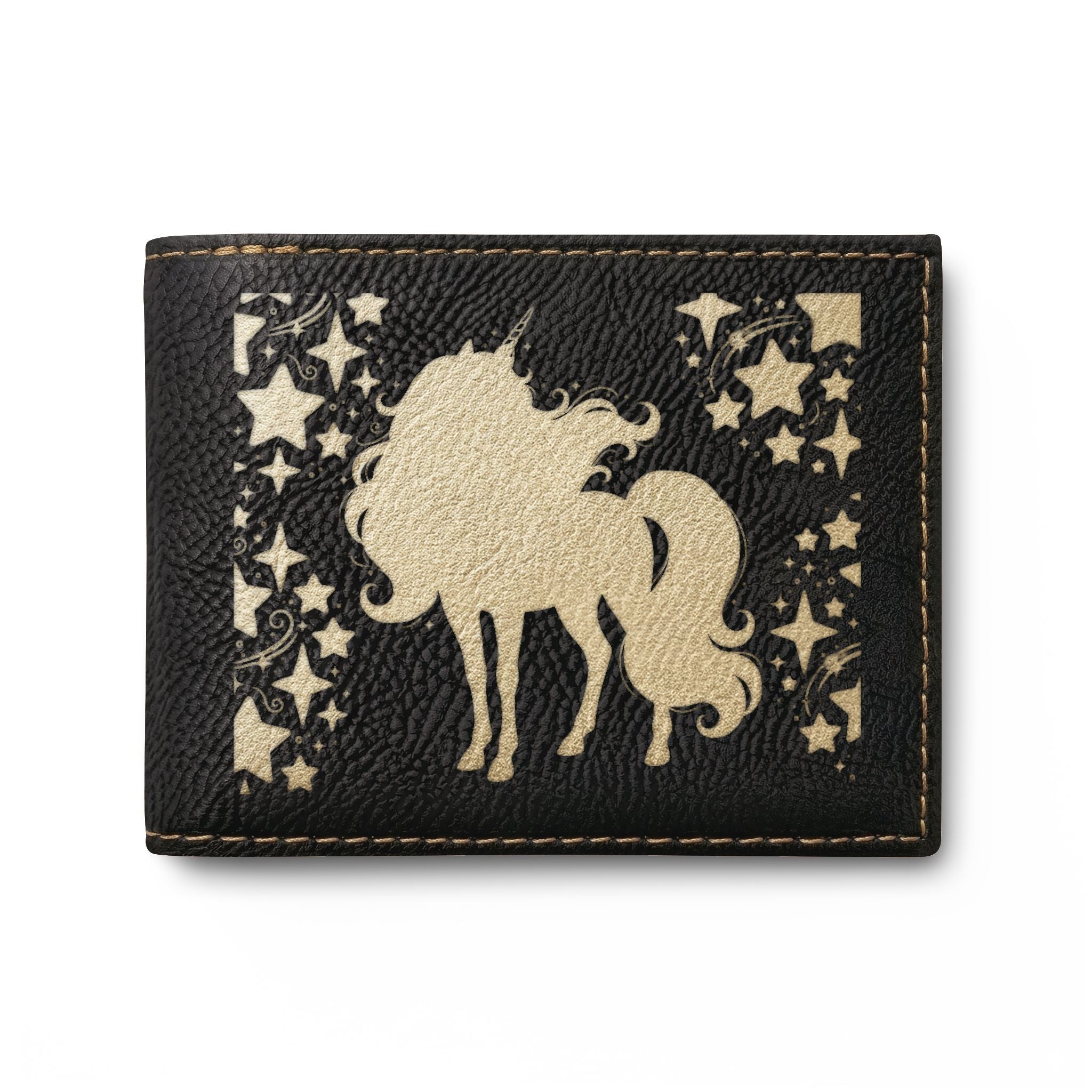 Unicorn Silhouette Bi-Fold Wallet — Leather Card Wallet with Magical Pony Design