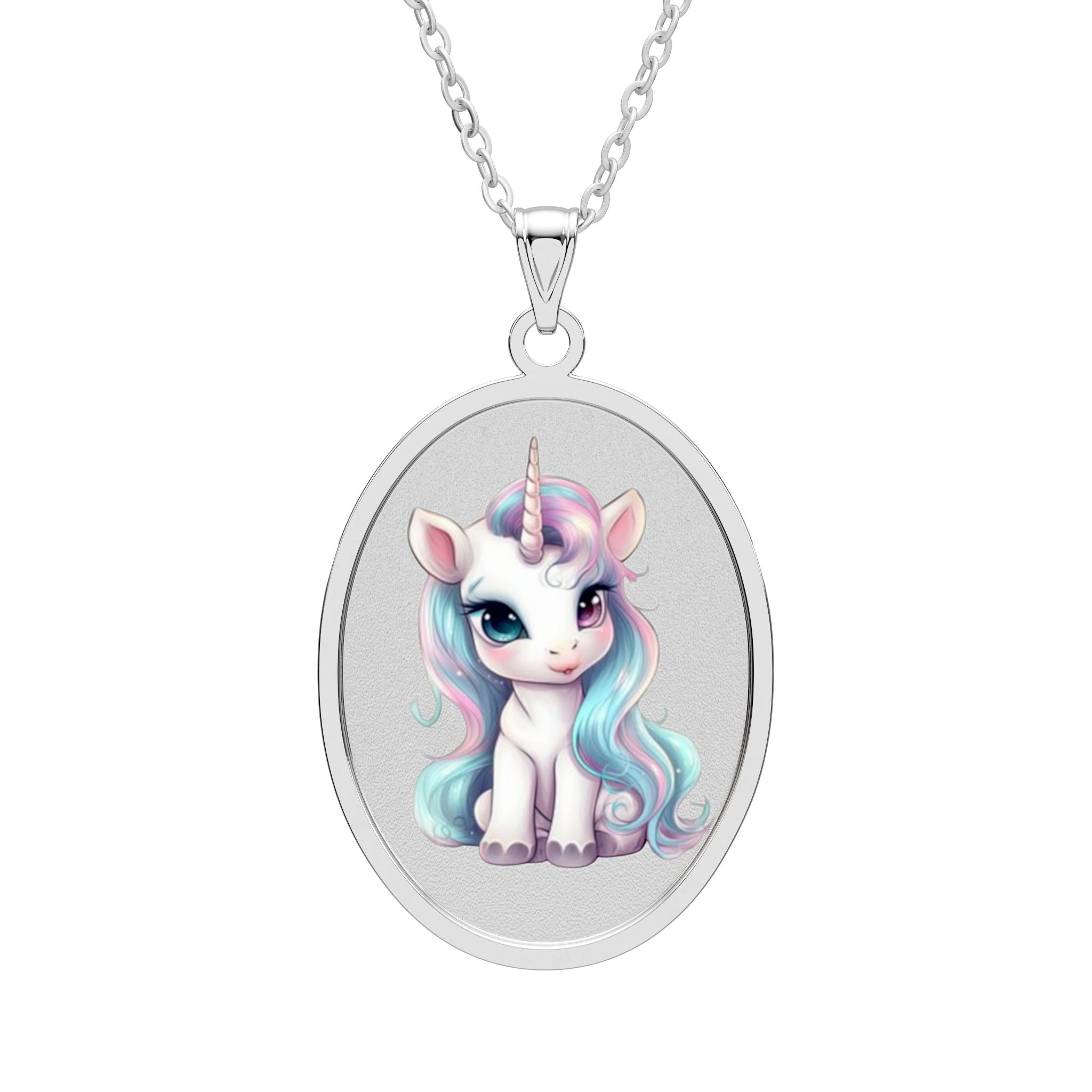 Unicorn Oval Pendant Necklace — Cute Pastel Baby Unicorn Oval Charm