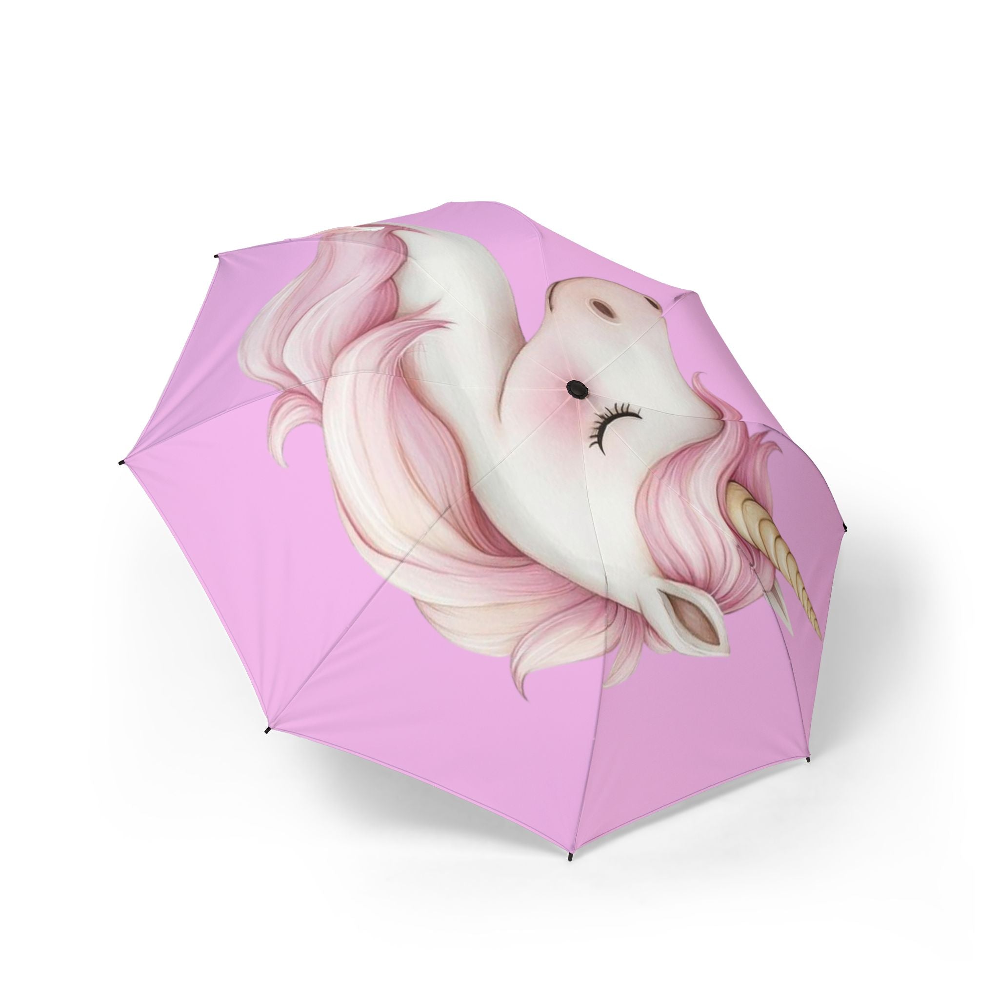 Pink Unicorn Foldable Umbrella — Cute Semi-Automatic Compact Rain Shield