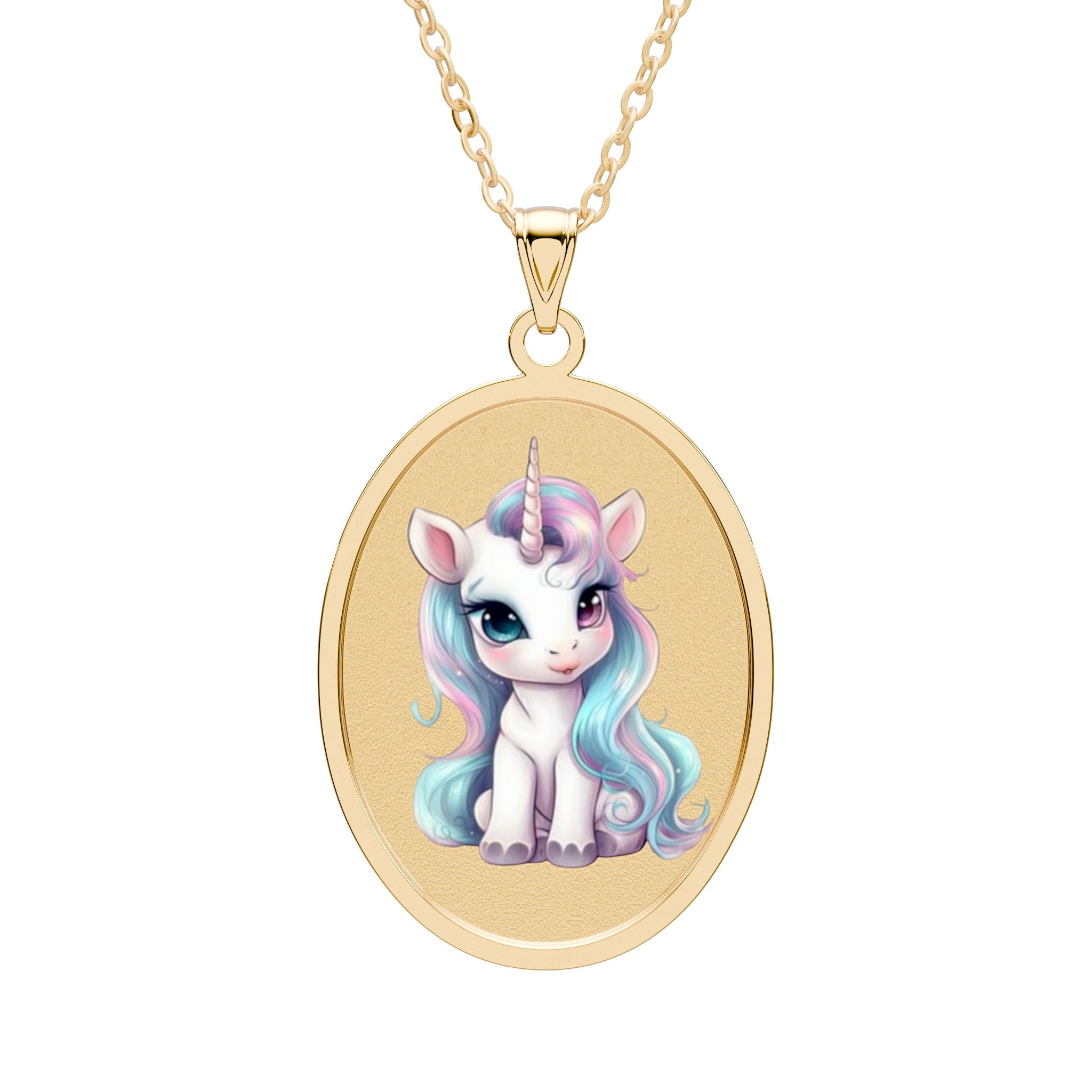 Unicorn Oval Pendant Necklace — Cute Pastel Baby Unicorn Oval Charm