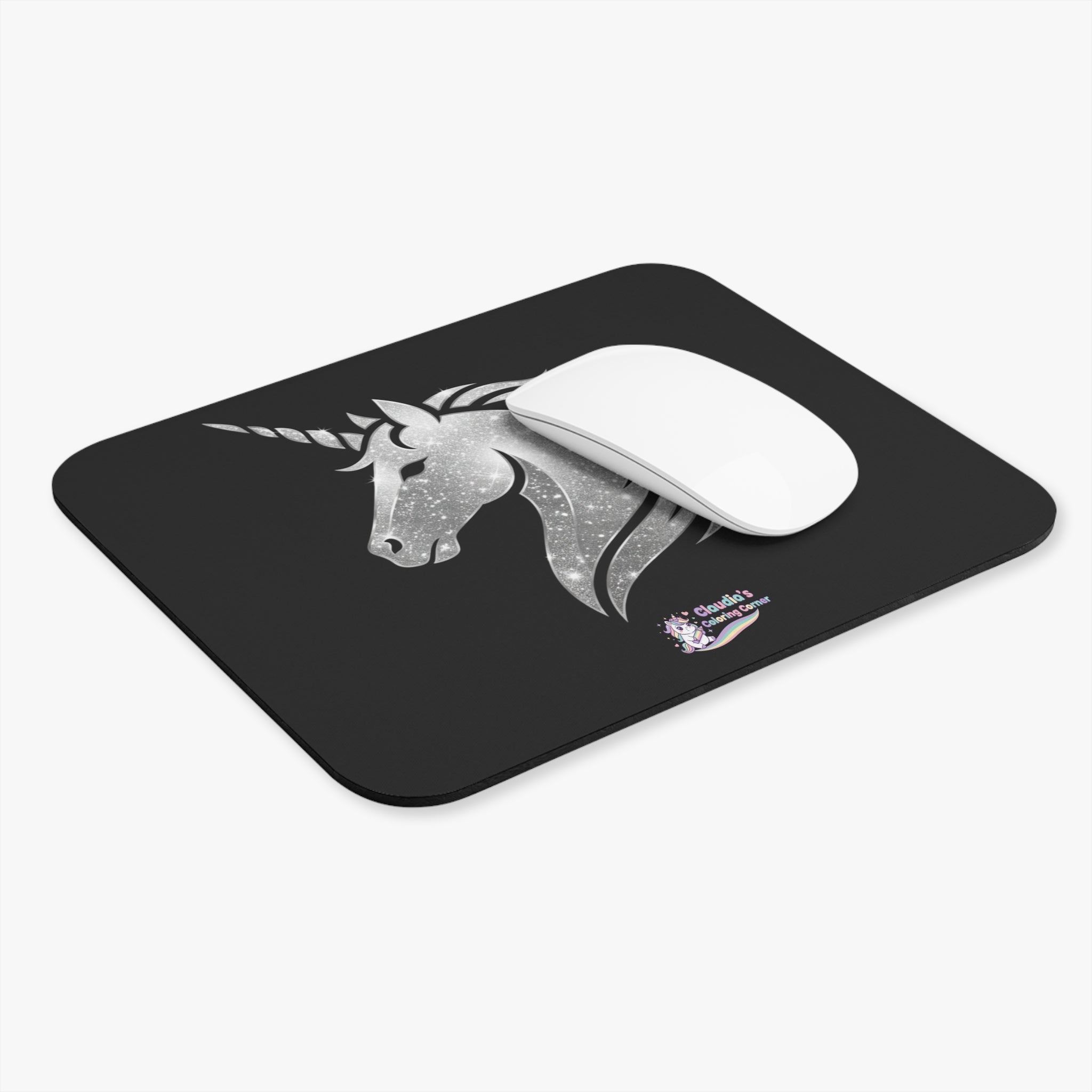 Silver Unicorn Mouse Pad — Sparkling Mythical Desk Mat
