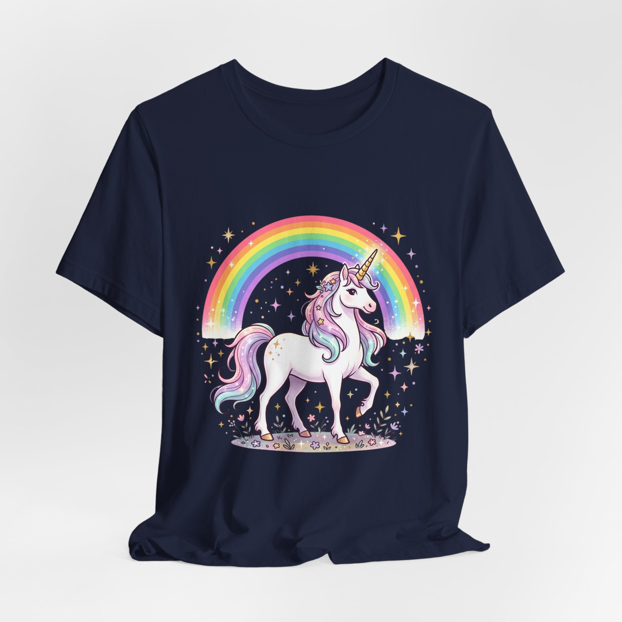 Unicorn Rainbow Tee — Cute Pastel Unicorn on Cloud Graphic T-Shirt