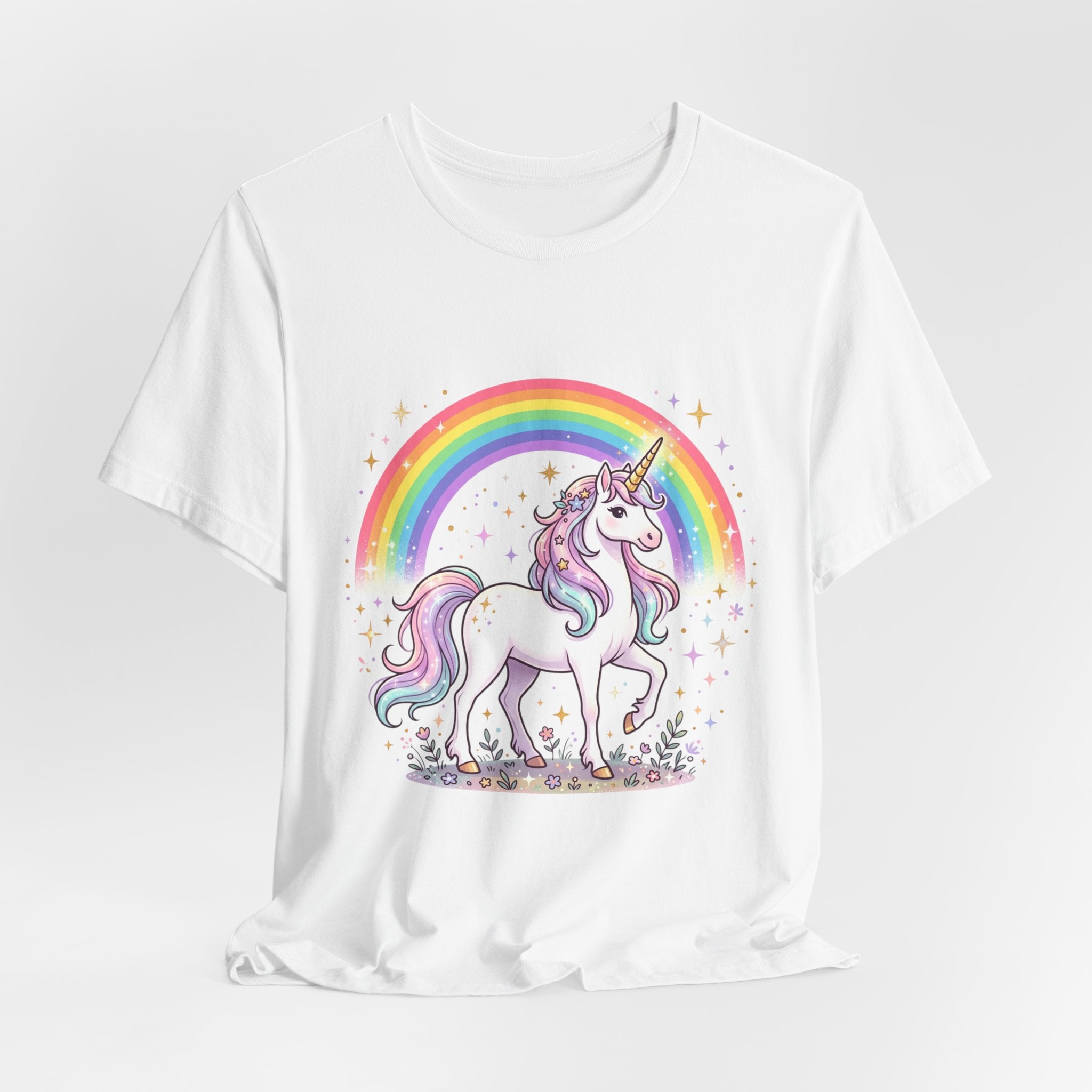 Unicorn Rainbow Tee — Cute Pastel Unicorn on Cloud Graphic T-Shirt