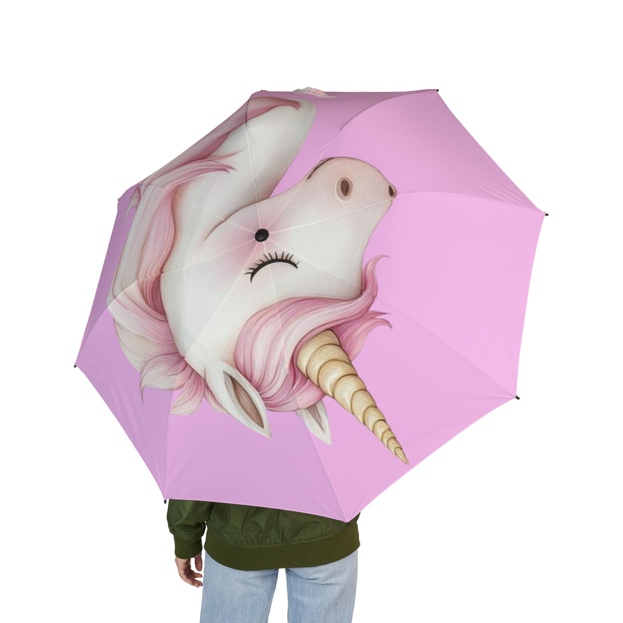 Pink Unicorn Foldable Umbrella — Cute Semi-Automatic Compact Rain Shield
