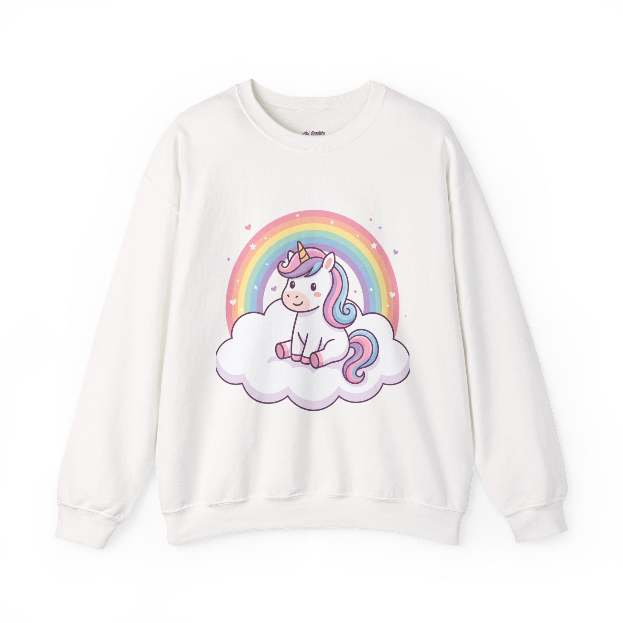 Unicorn Rainbow Crewneck Sweatshirt — Cute Pastel Cloud Graphic