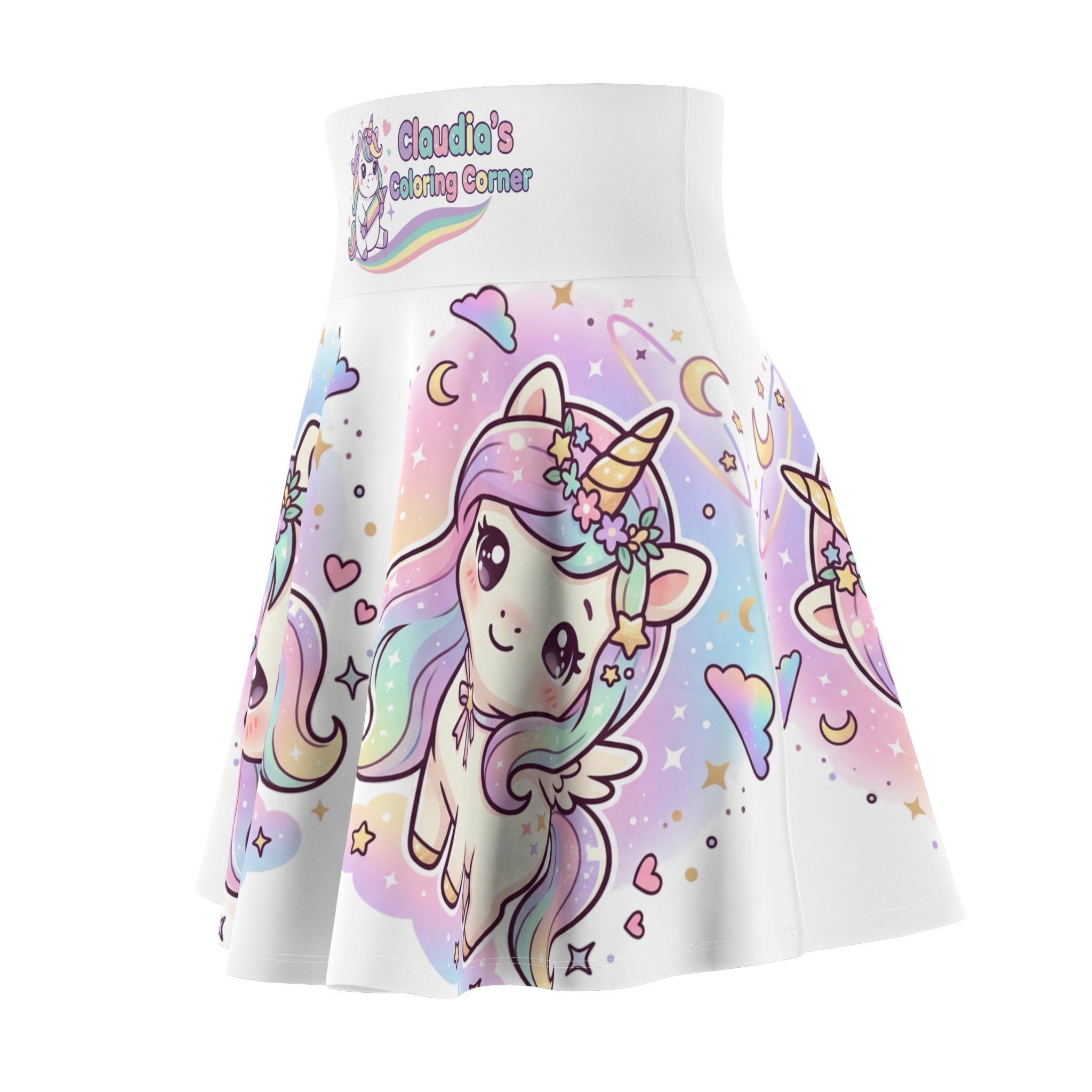 Kawaii Pastel Unicorn Skater Skirt — Cute Rainbow Magical Girl AOP