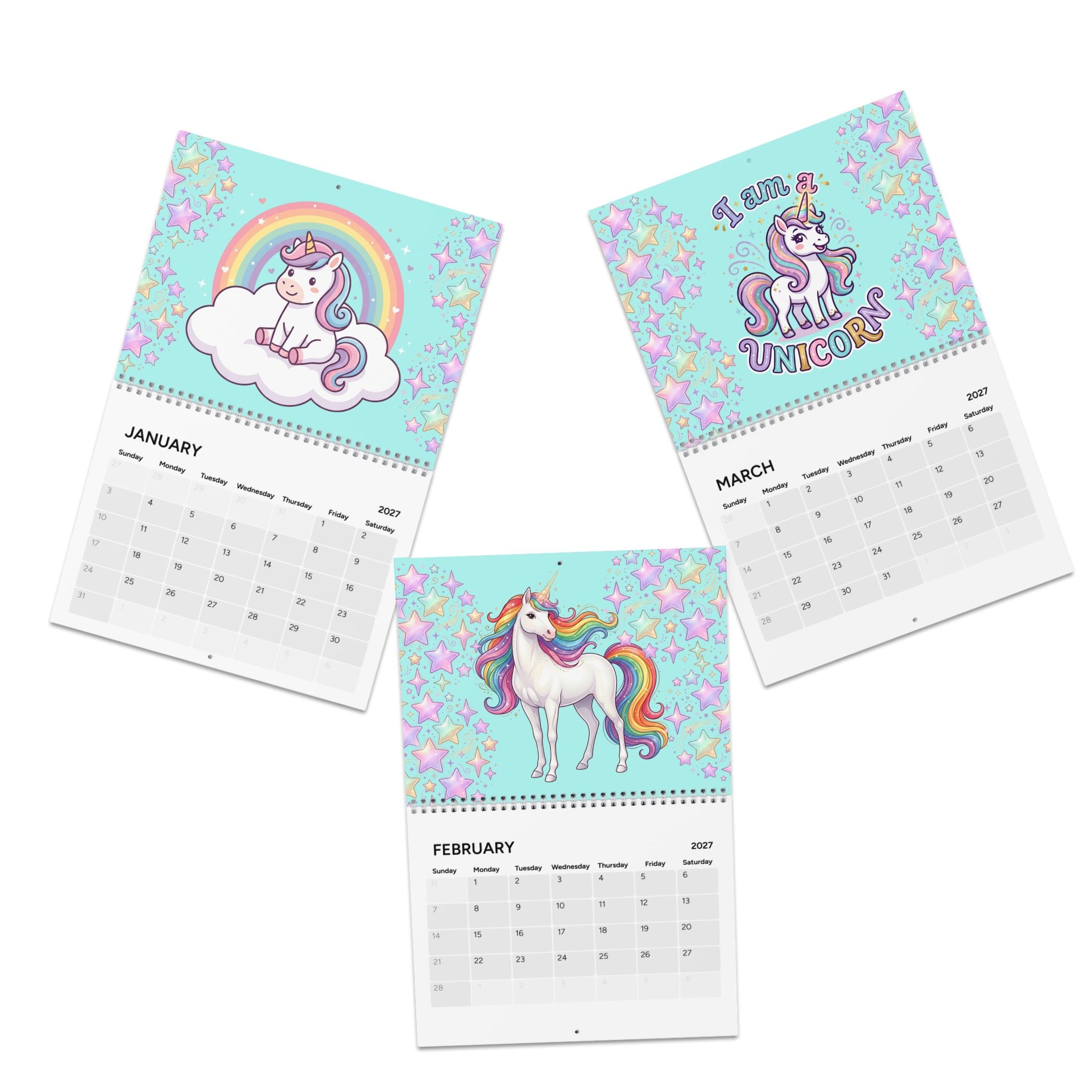 Unicorn Wall Calendar 2027 — Cute Rainbow Monthly Planner