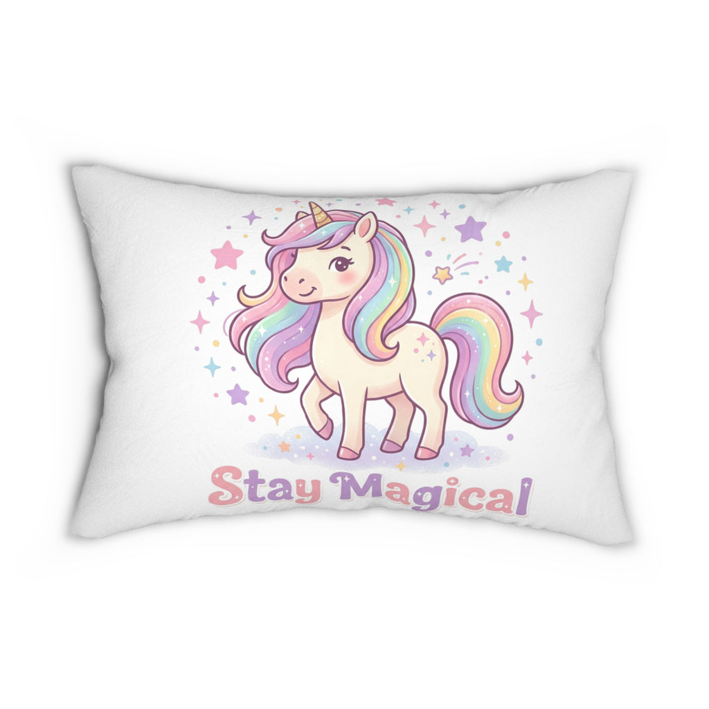Unicorn Lumbar Pillow — "Stay Magical" Pastel Kids Decorative Accent