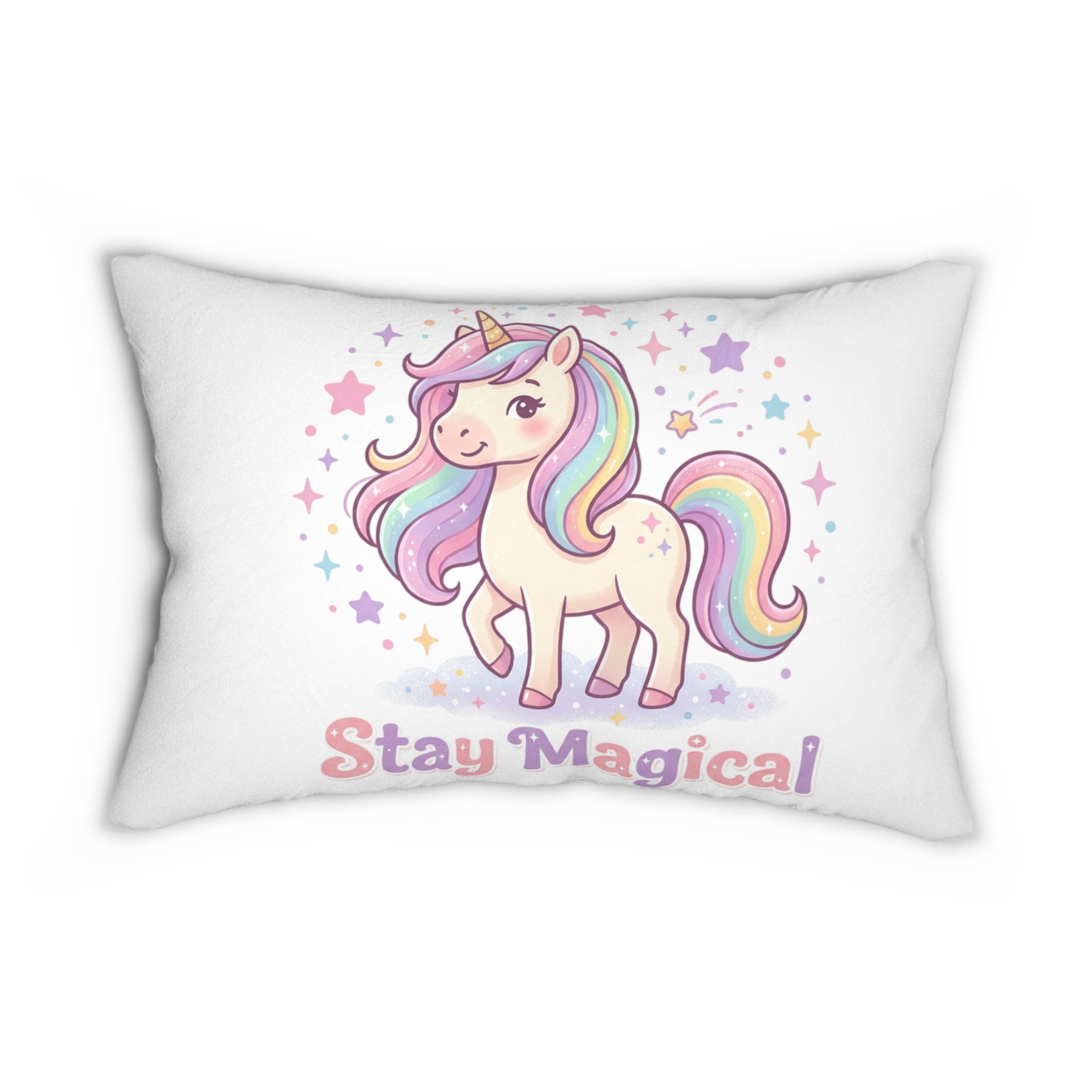Unicorn Lumbar Pillow — "Stay Magical" Pastel Kids Decorative Accent
