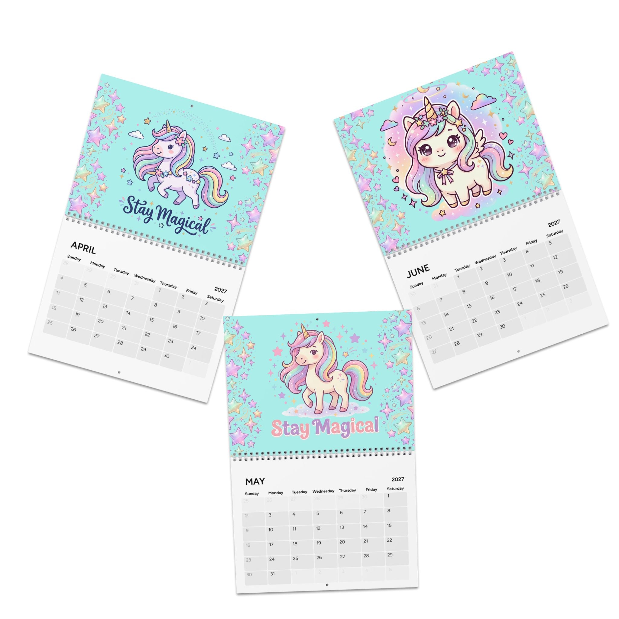 Unicorn Wall Calendar 2027 — Cute Rainbow Monthly Planner