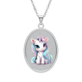 Unicorn Oval Pendant Necklace — Cute Pastel Baby Unicorn Oval Charm